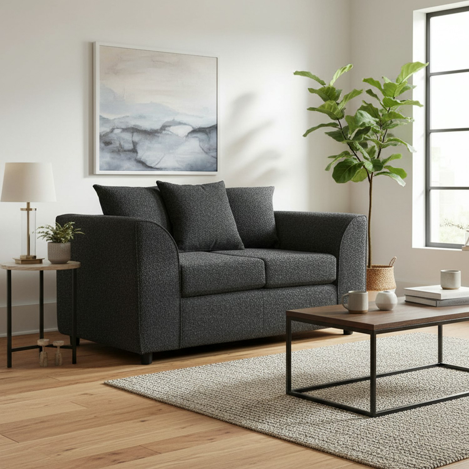 Furnishings For Less Black Paris Boucle Charcoal Fabric 2 Seater Sofa