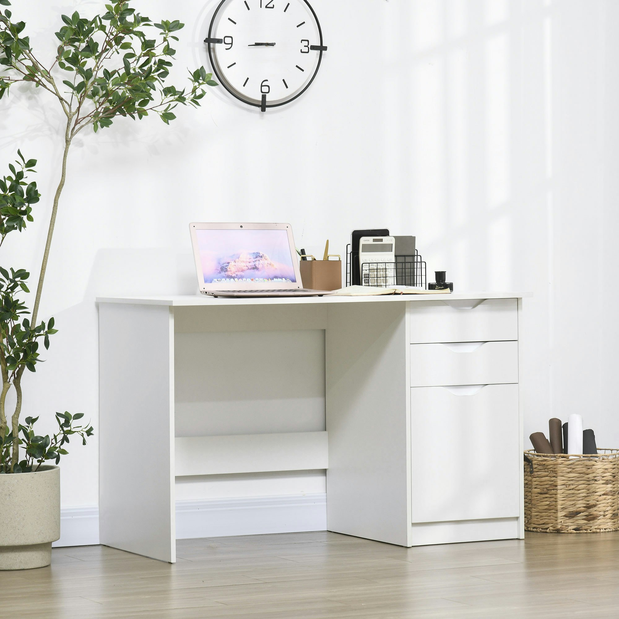 Homcom White Computer Desk W/ Drawers Modern Writing Workstation