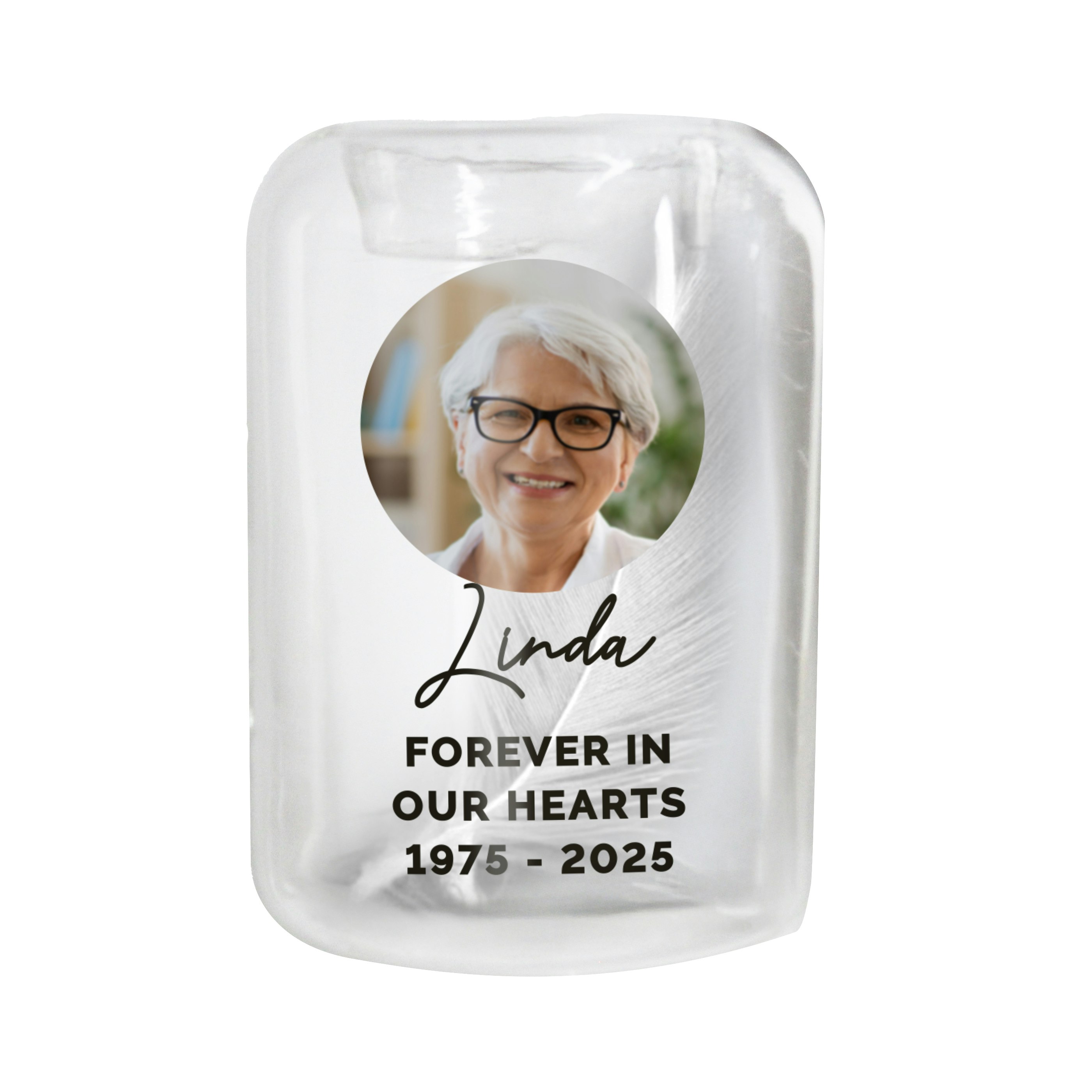 Rackhams White/Light Personalised Photo Upload Memorial Feather Tea Holder