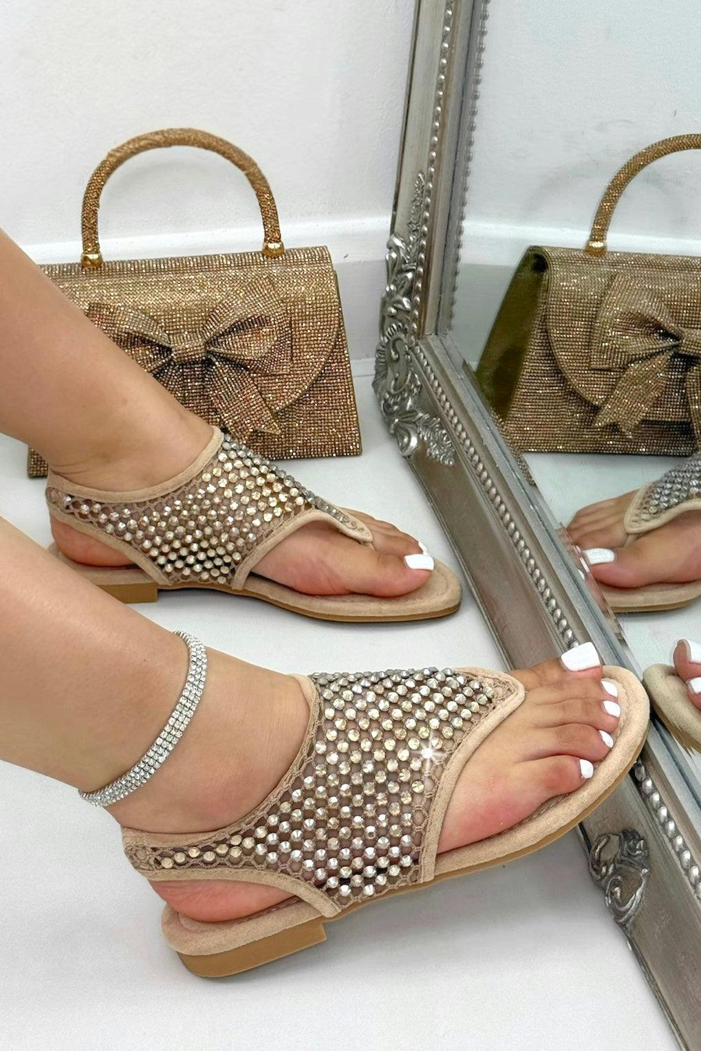 Love Lemonade Women's Crystal Mesh Studded Slingback Sandals Mocha - Uk 3 - Eu 36 - Us 5