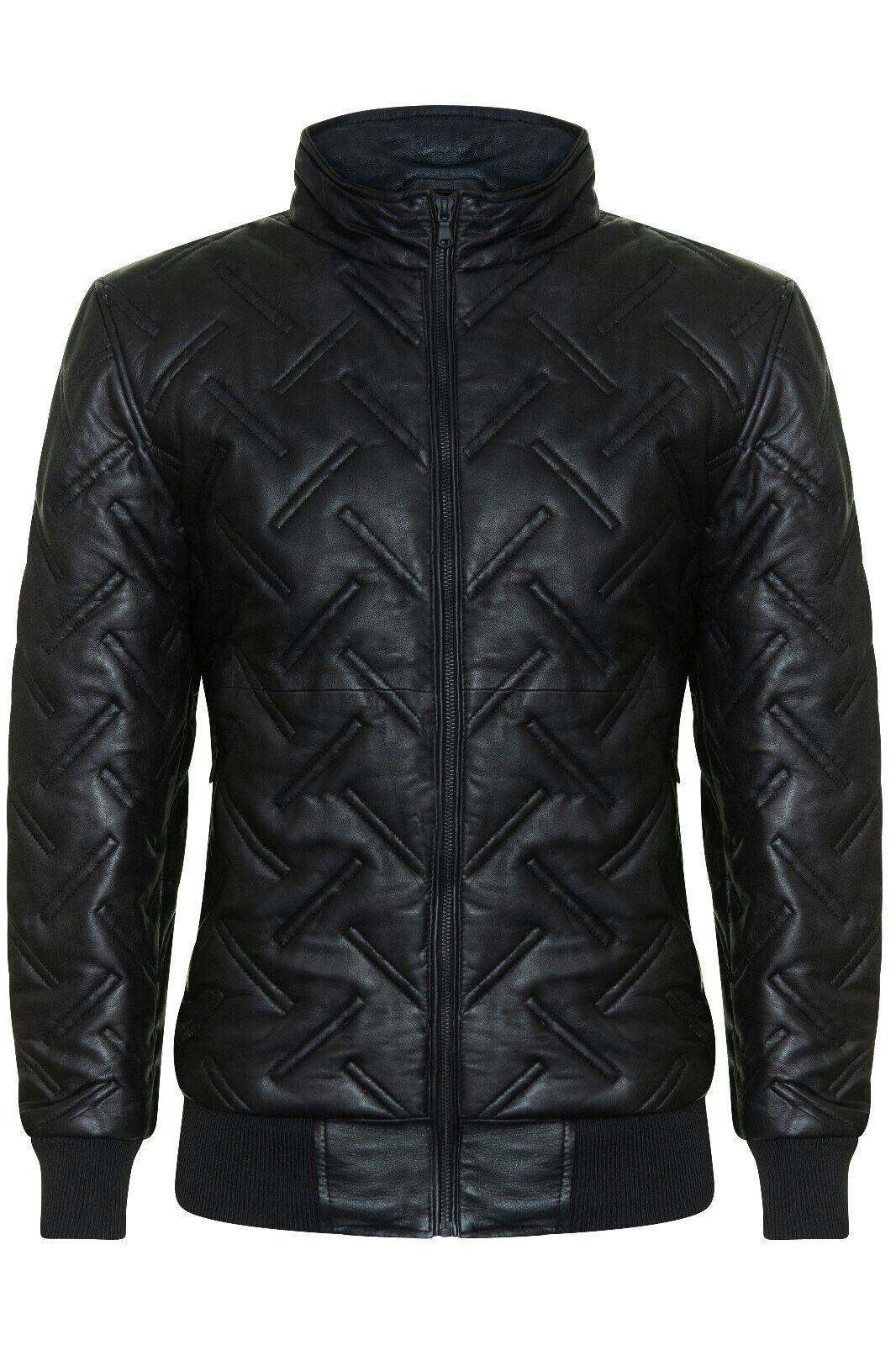 Infinity Leather Men's Black Quilted Leather Bomber Jacket - Taunton - Uk S | Eu 46 | Us 36