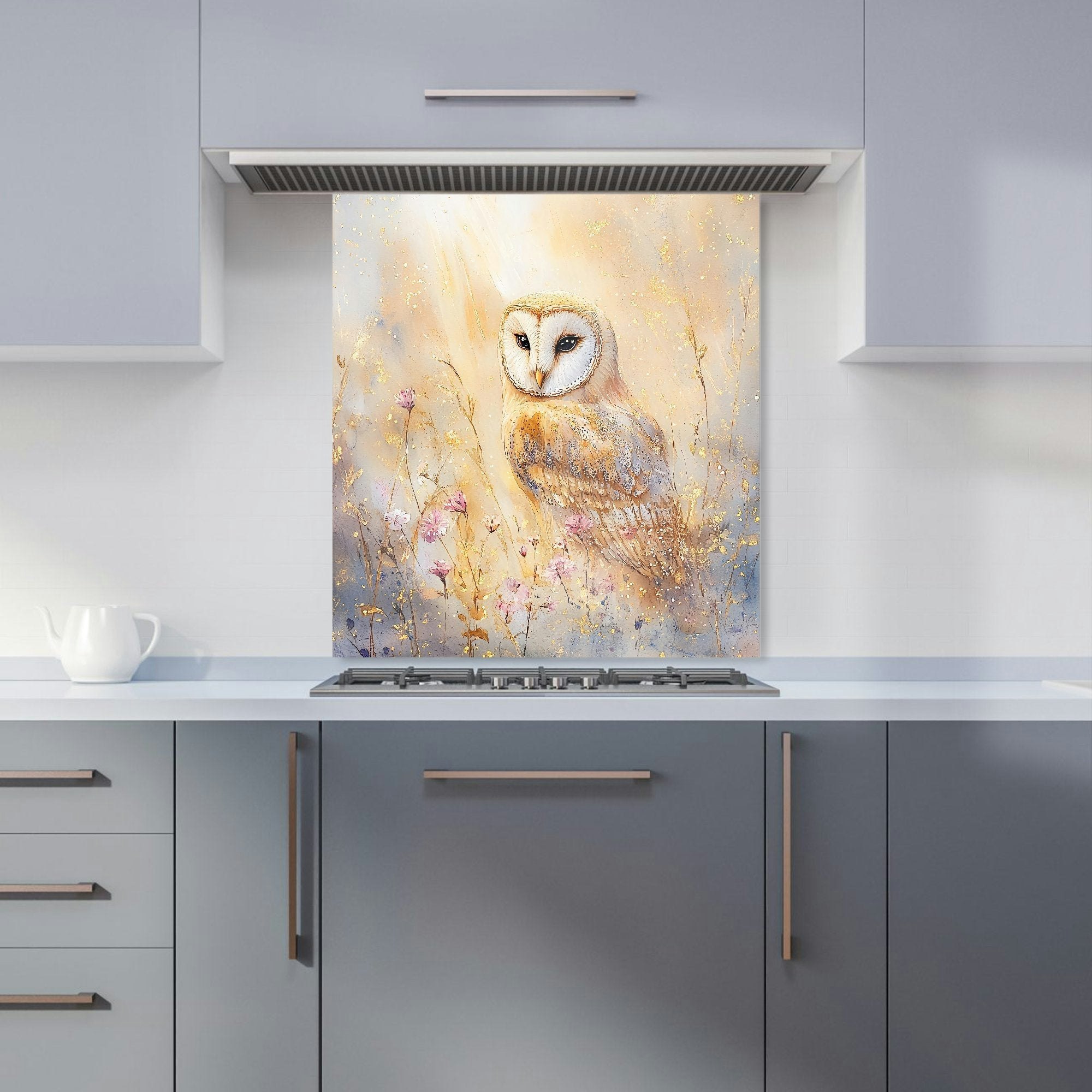 Warren Reed Owl In Meadow Glass Kitchen Splashback - W600mm X H650mm