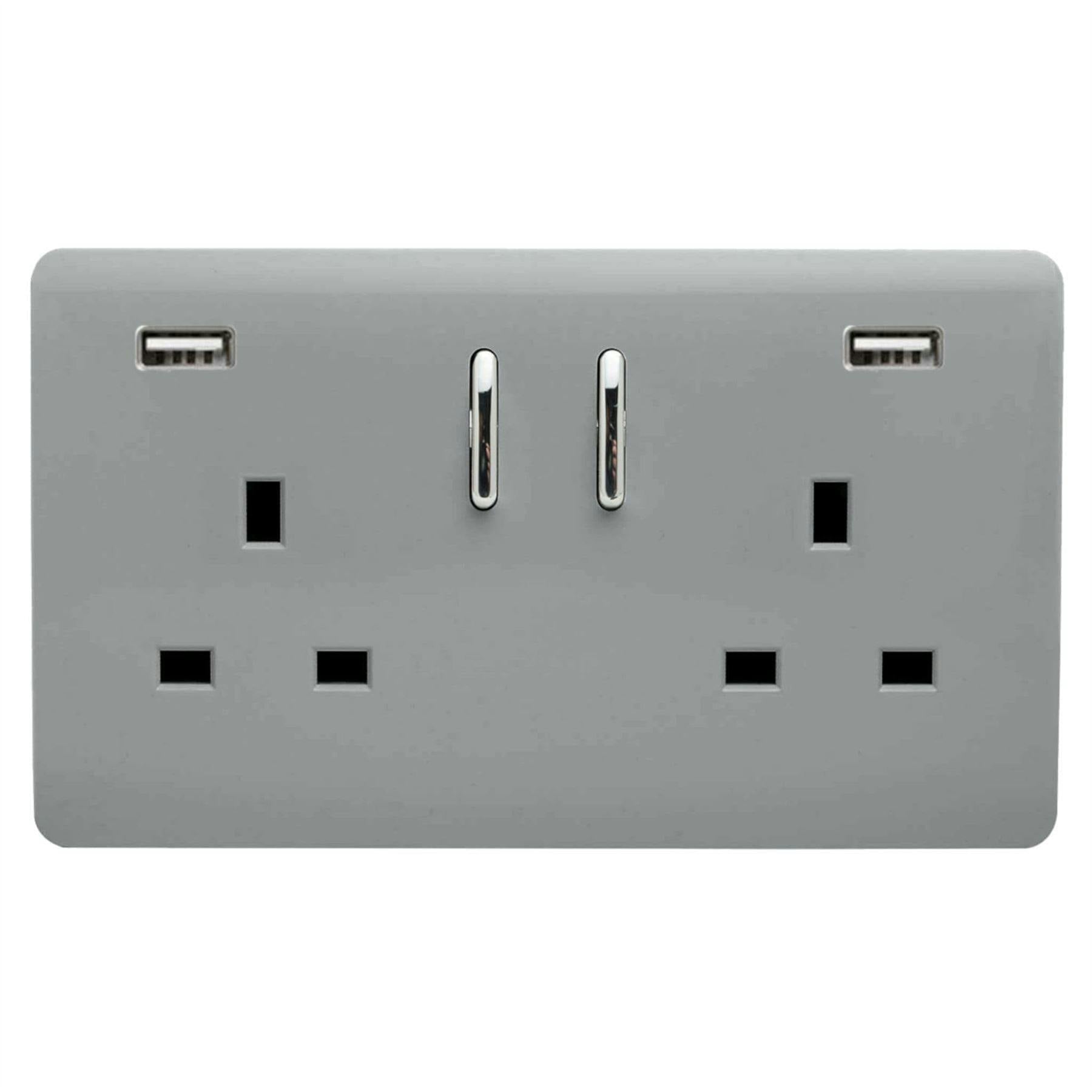 Trendi 2 Gang Modern Glossy 13 Amp 2 x 3.1A USB Switched Plug Socket Silver - Image 6