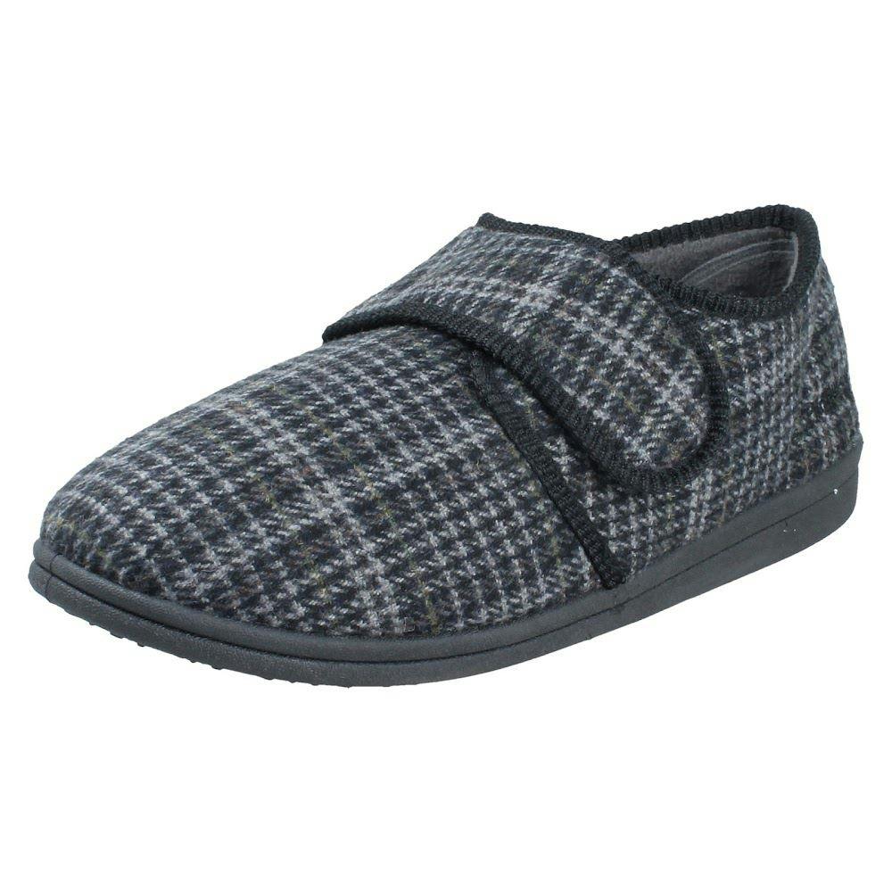 Padders Men's Black Memory Foam Slippers James Ii - Mixed Check - Uk 10