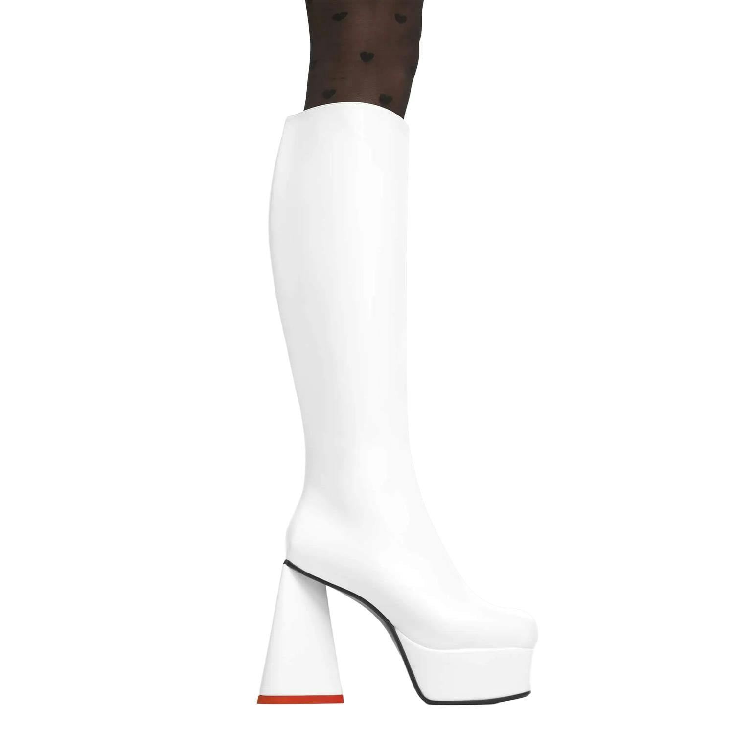 Lamoda White Sweet Talker Pu Platform Knee High Boots Fashion Statement - Uk7