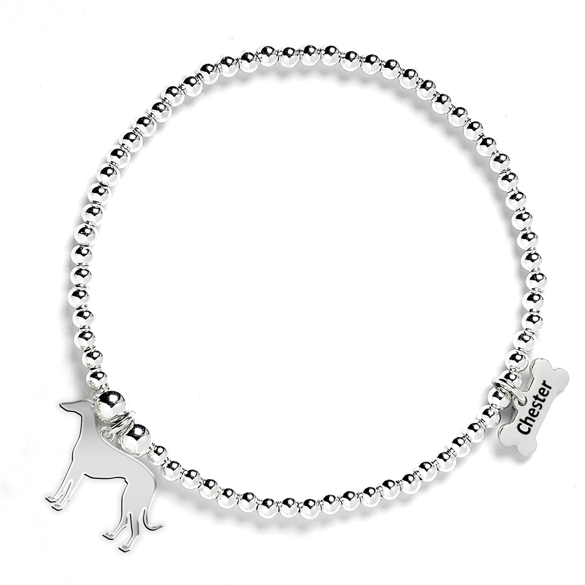 Mylee London Silver Italian Greyhound Silhouette Ball Bead Bracelet - Personalised - Yes