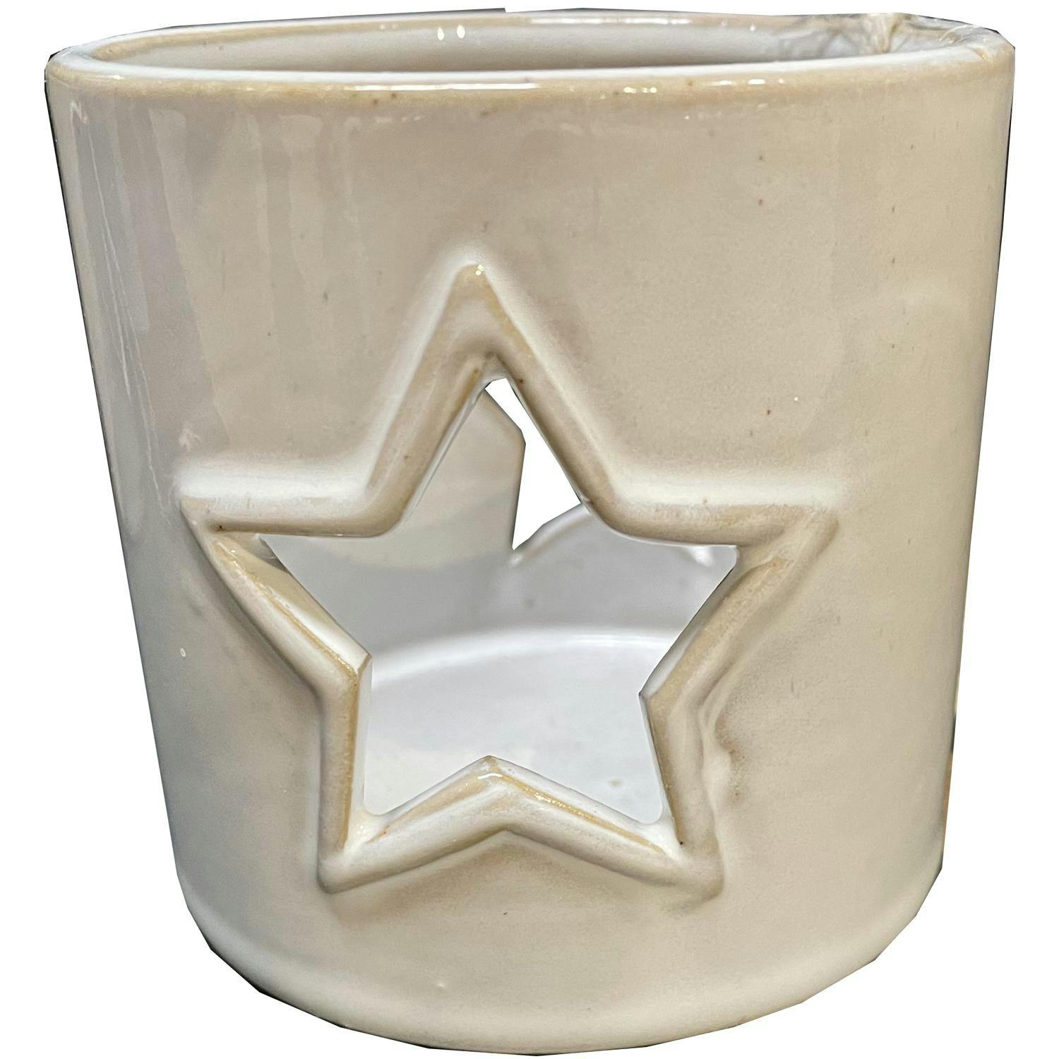 Rackhams White Star Cut-Out Tealight Holder - 8Cm X 8Cm X 8Cm - 100% Mixed