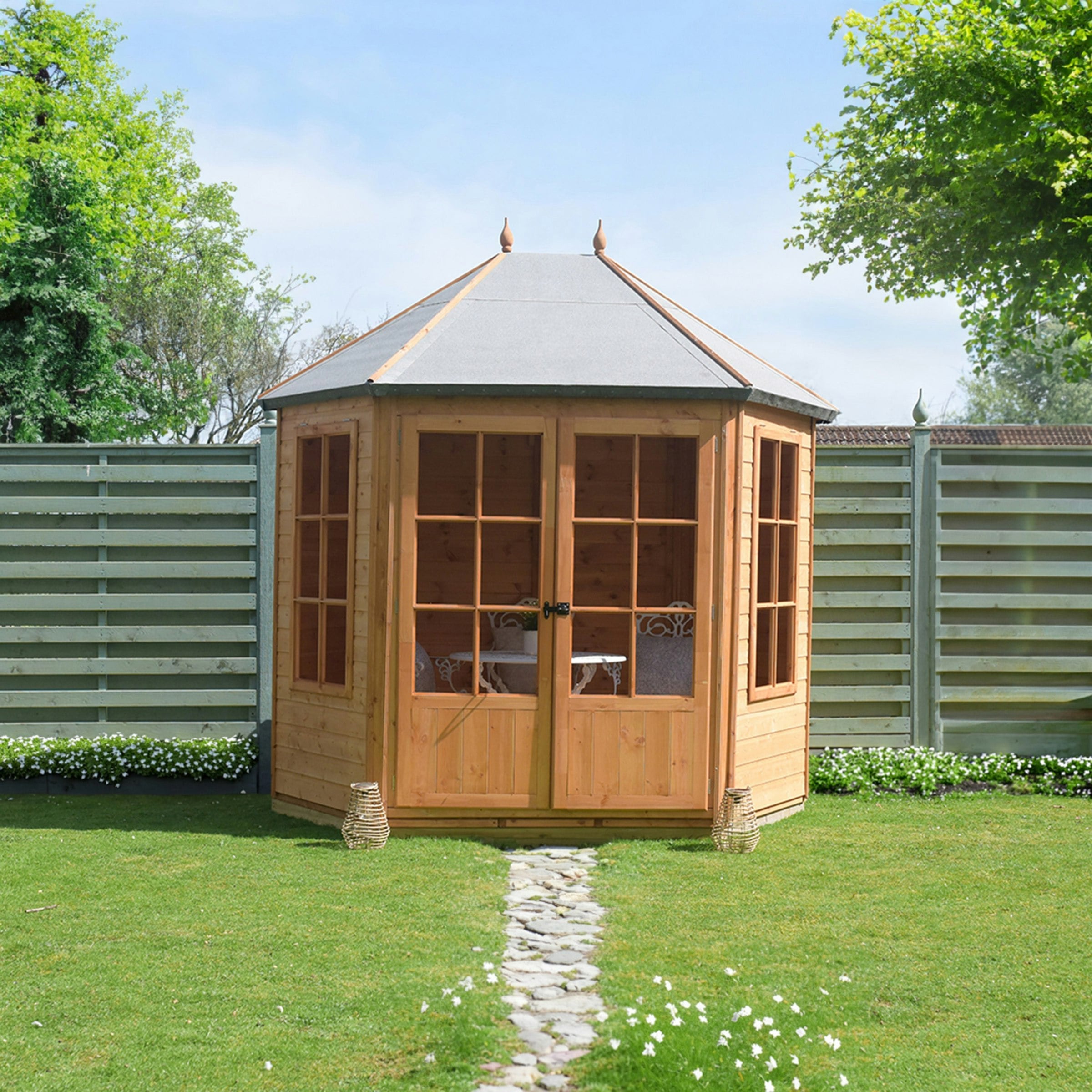 Rackhams Windermere Hexagonal Gazebo Summerhouse 8X7 Double Doors 12Mm Cladding