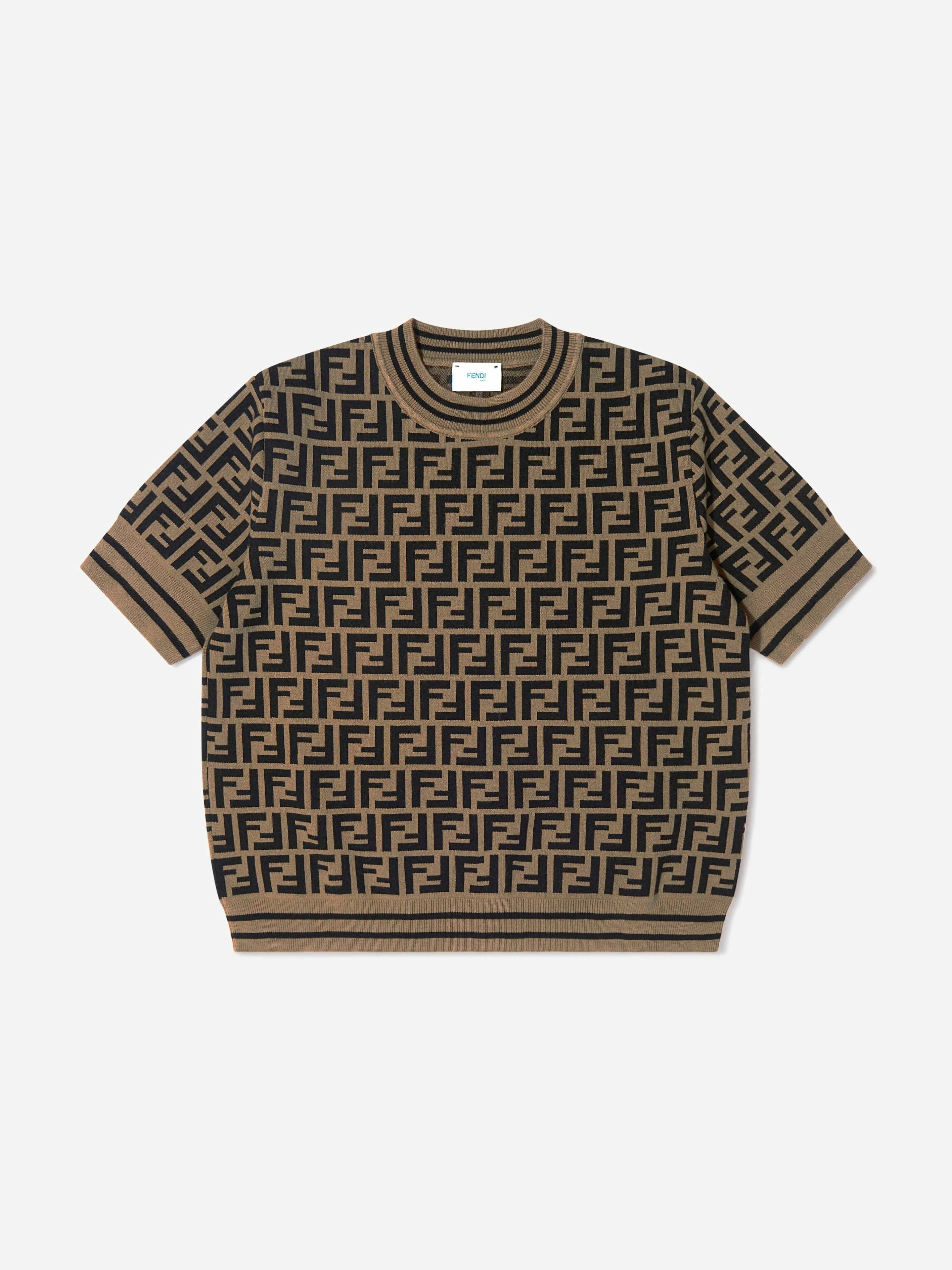 Fendi Kids Girls Brown Fendi Ff Logo Knitted Top In - 5 Yrs