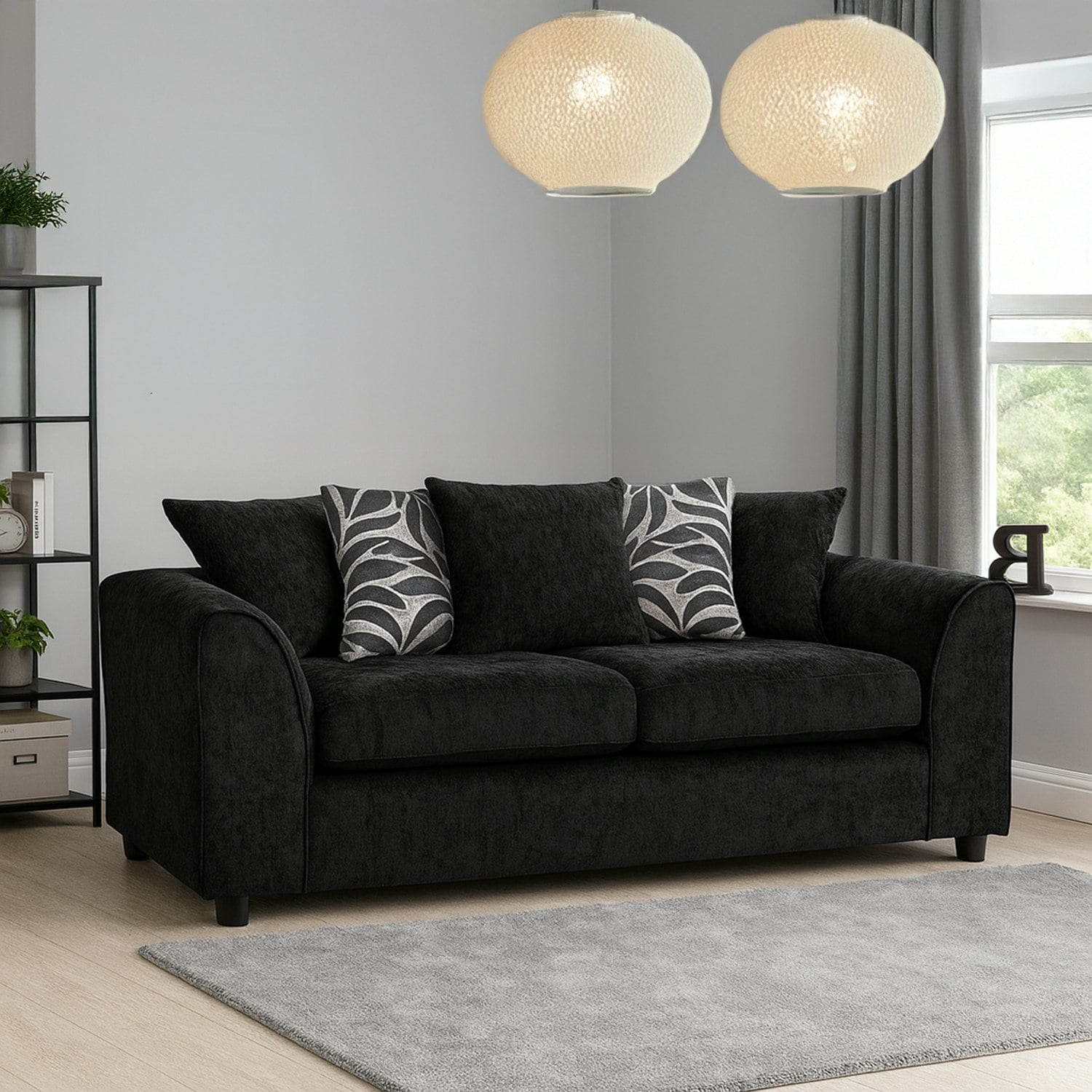 Rackhams Black Zina Chenille Fabric 3 Seater Sofa