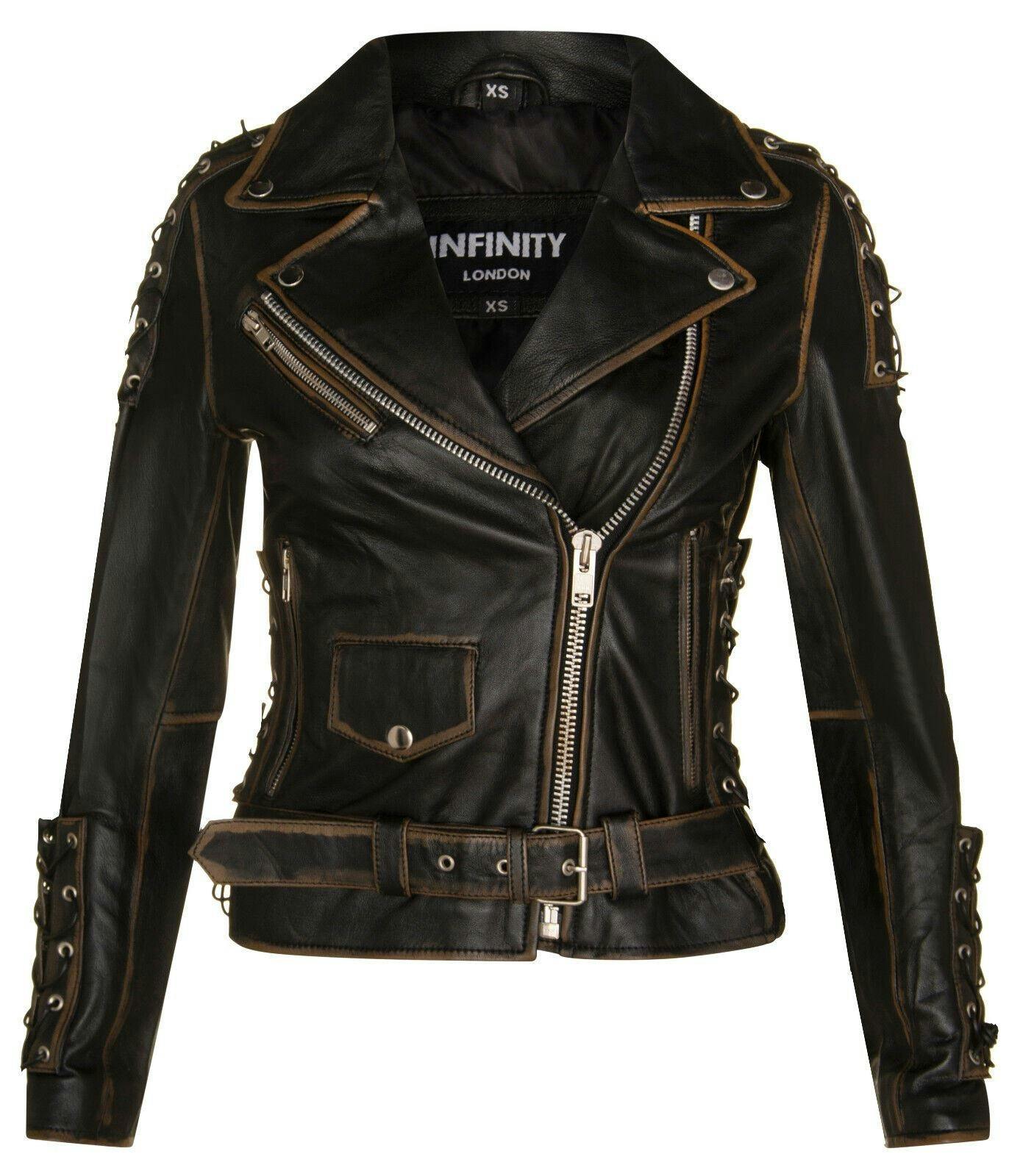 Infinity Leather Women's Black Brando Leather Biker Jacket-Bari - Uk 3XL/20 | Eu 46 | Us 16