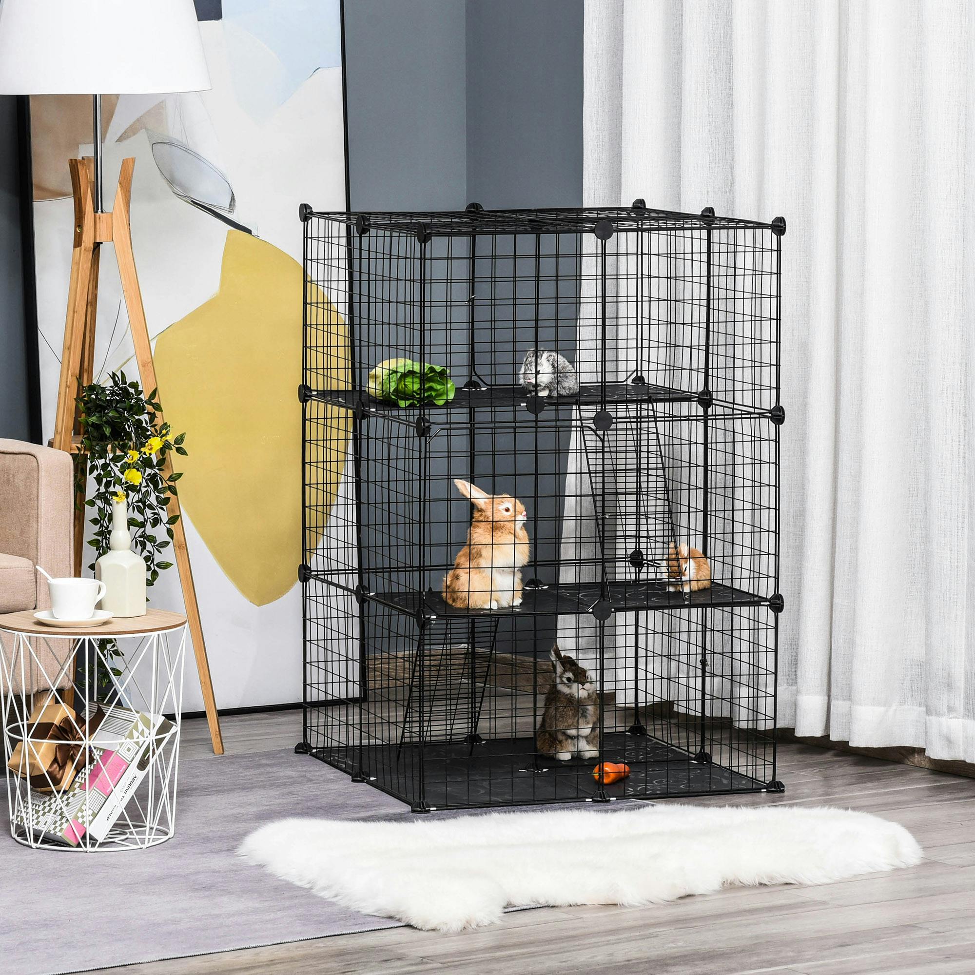 Pawhut Pet Playpen Diy Small Animal Cage For Kitten Bunny Chinchilla Pet Mink