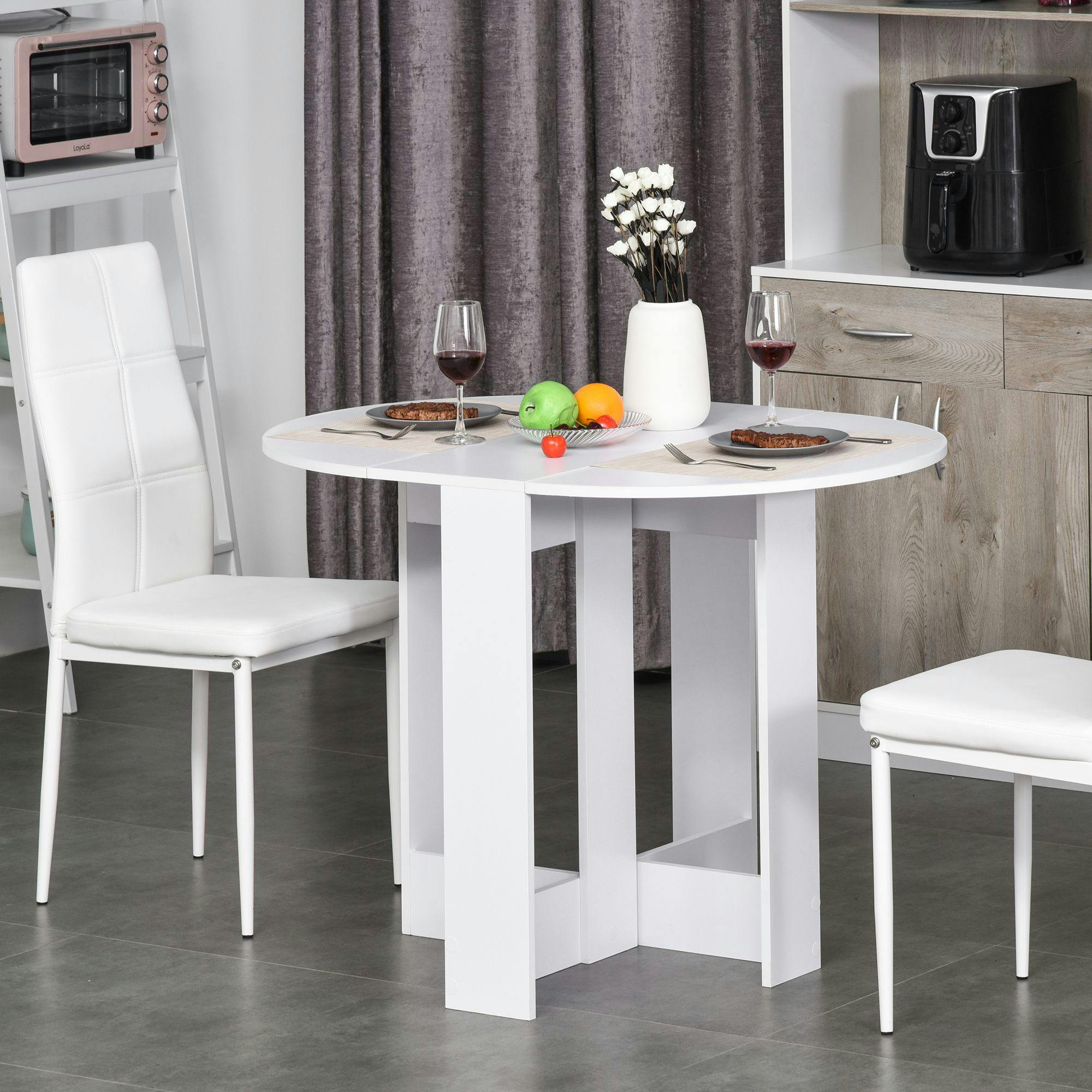 Homcom White Folding Dining Table Foldable Drop Leaf Dinner Table For Kitchen