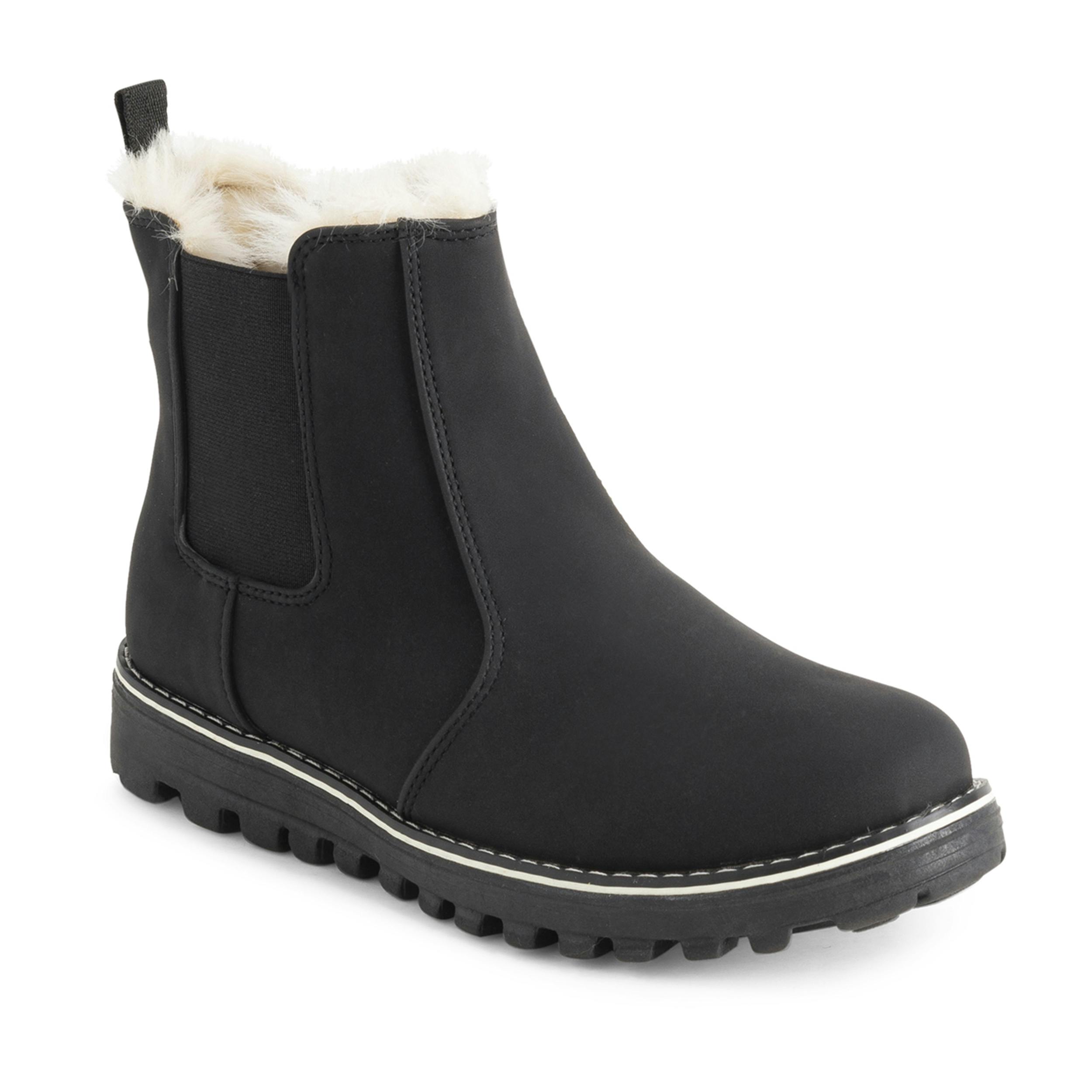 Viva Women's Black Polar Chelsea Winter Boots - Faux Fur Lined Nubuck Ankle Boots - 9