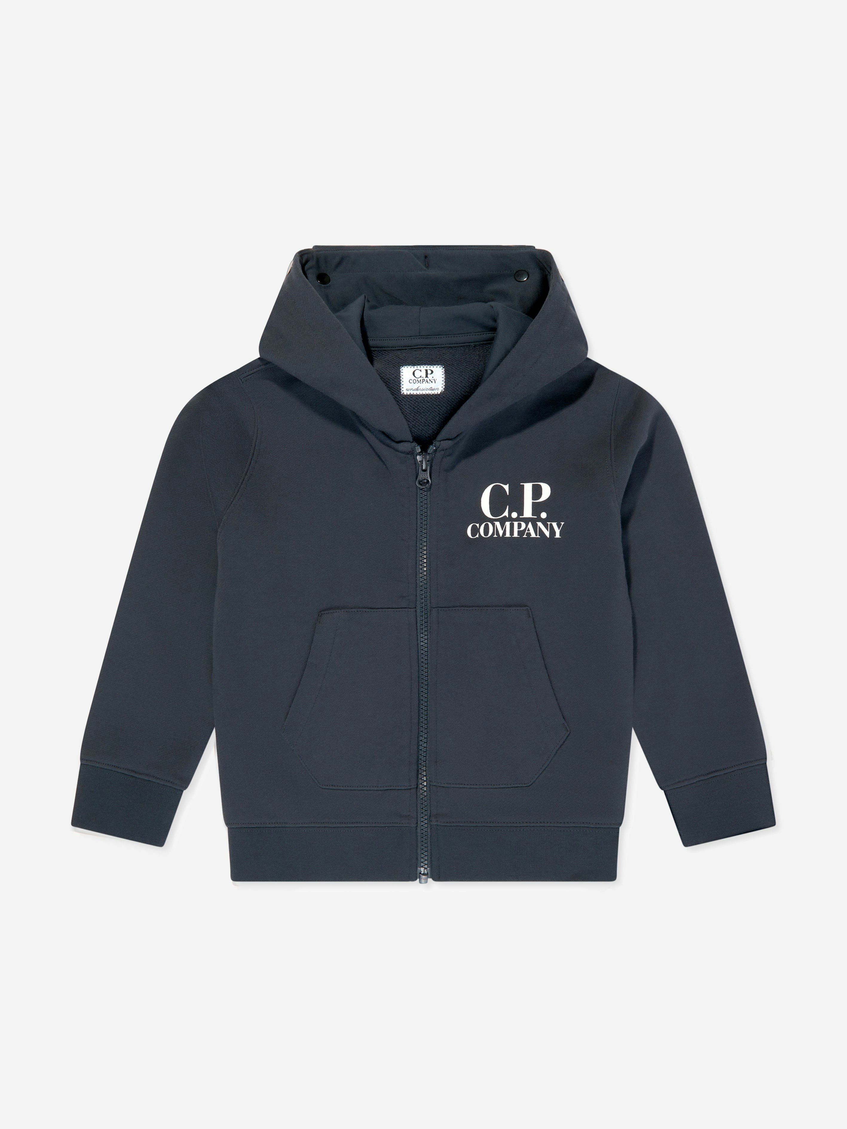 C.p. Company Boys Blue Goggle Hooded Zip Up Top In Navy - 6 Yrs