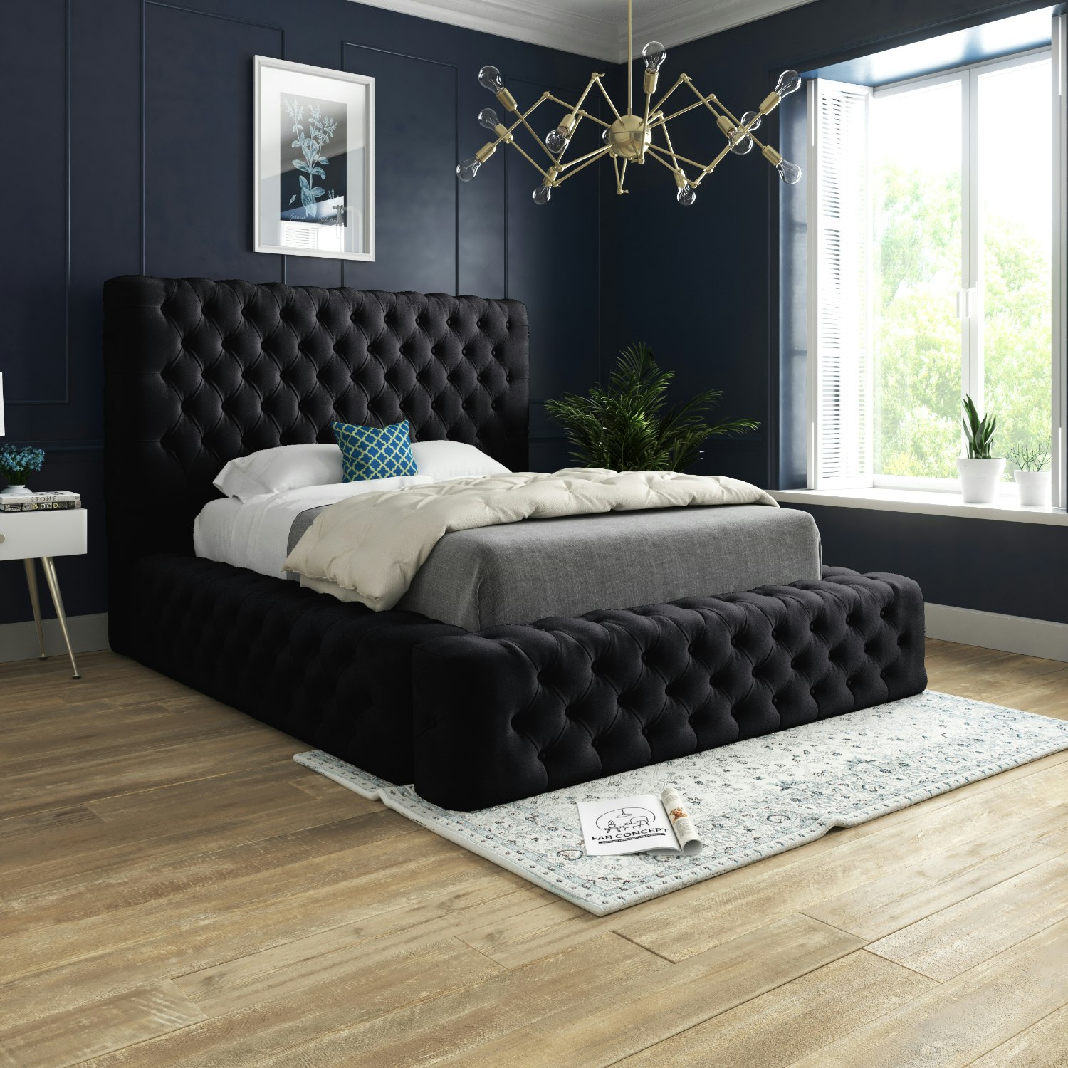 Rackhams Black Grand Milan Pleated Upholstery Bed Frame - Double