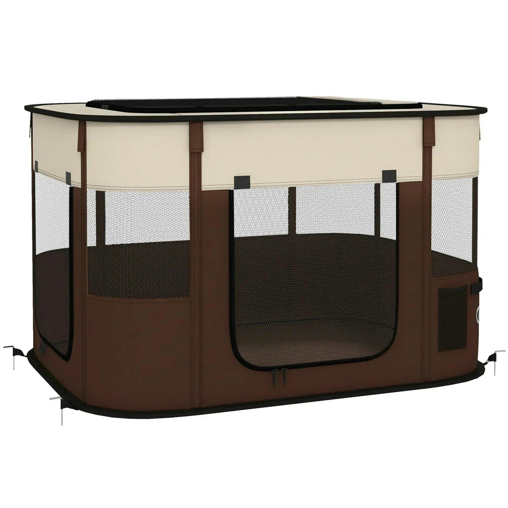 Pawhut Brown Portable Dog Pen For Puppies, Rabbits, Kittens, Guinea Pigs - Image 6