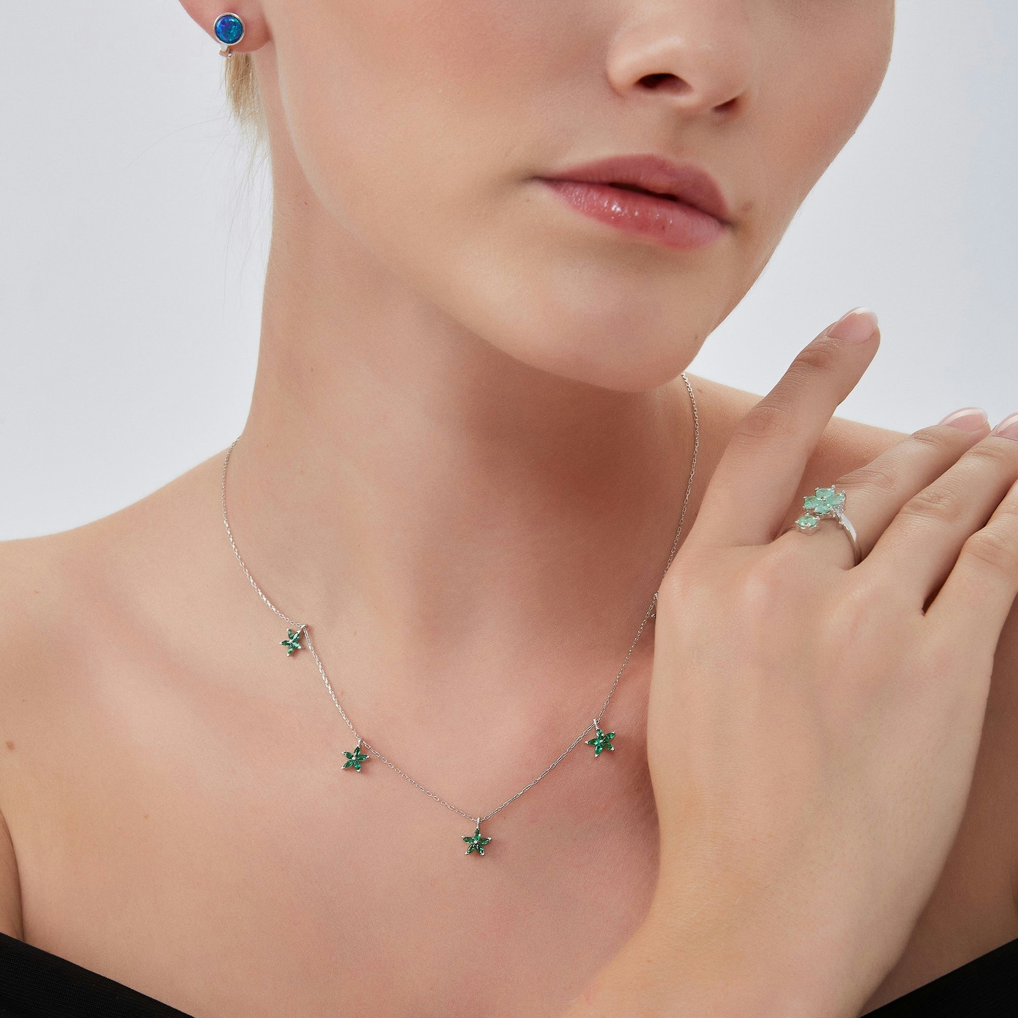 Spero London Green/Silver Star Sterling Charm Necklace