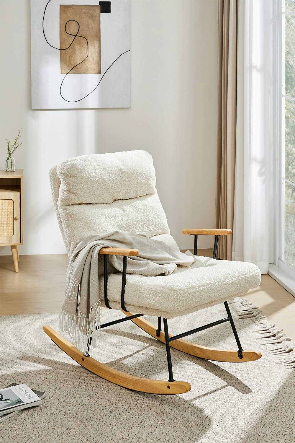Rackhams White Sherpa Upholstered Adjustable Rocking Chair