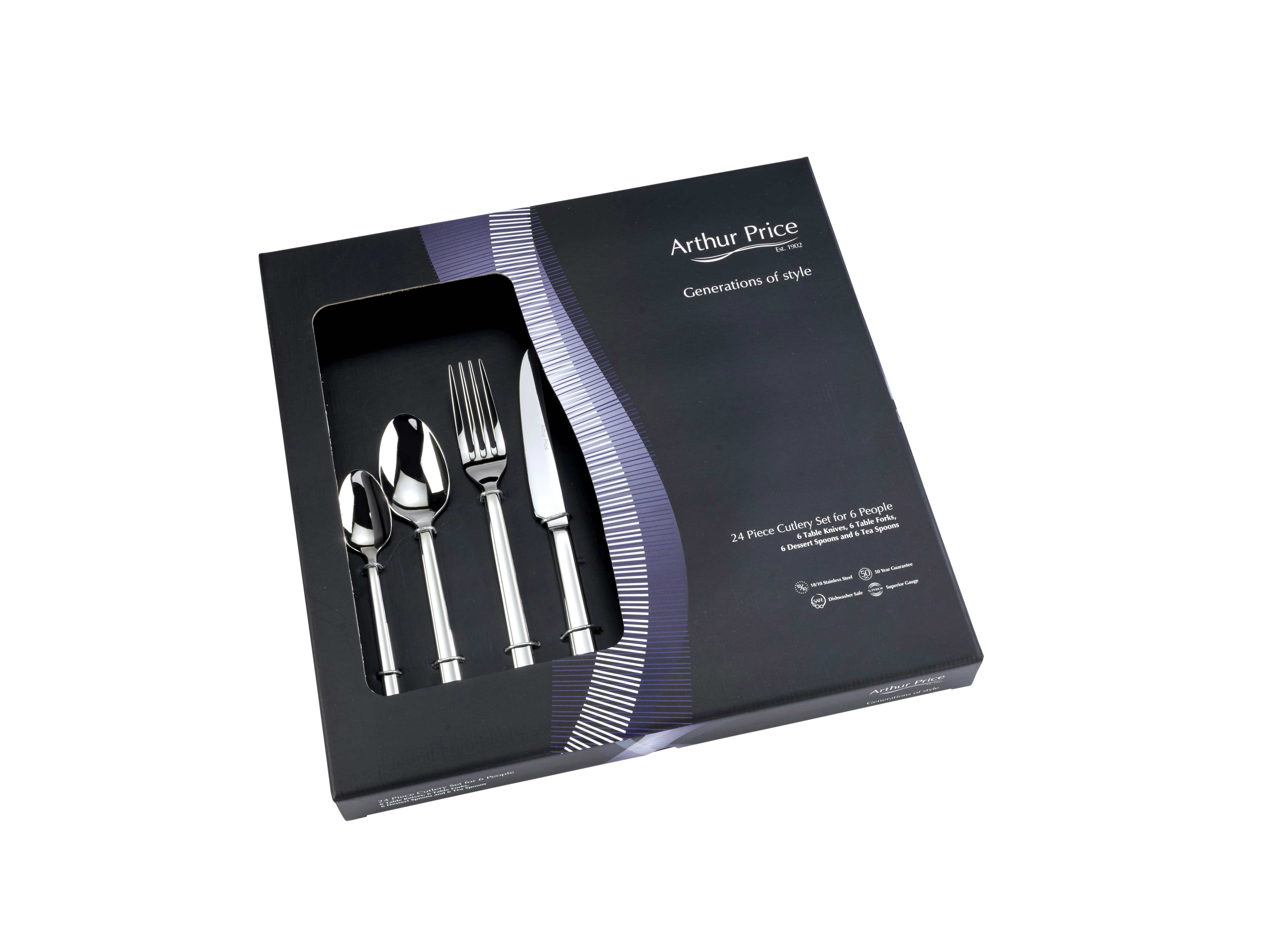 Arthur Price 'Horizon' 24 Piece 6 Person Gift Boxed Cutlery Set - 24 Piece - Stainless Steel - 18/10 Stainless Steel