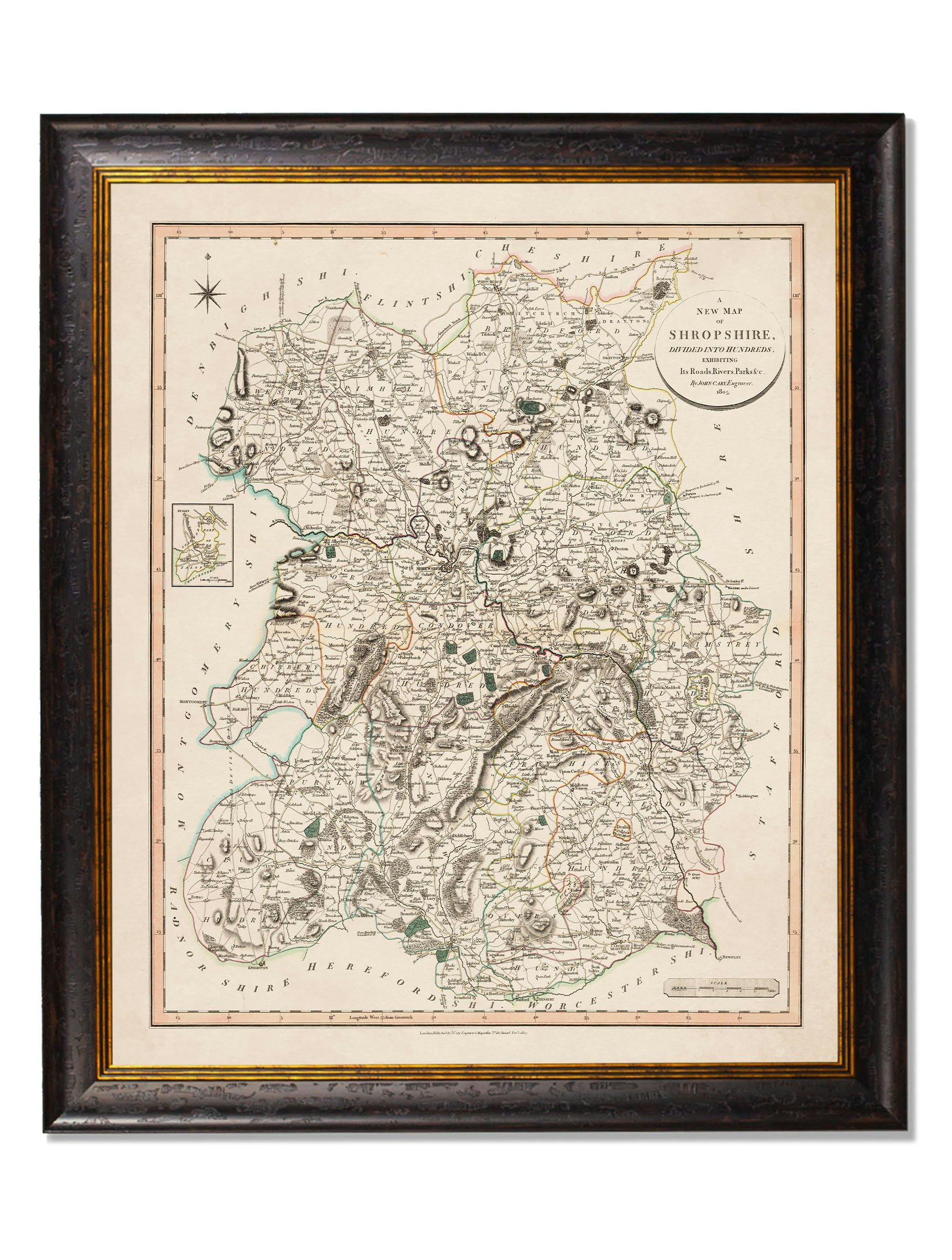 Exceptional Art Black C.1806 County Maps Of England - 84 X 70Cm - Shropshire