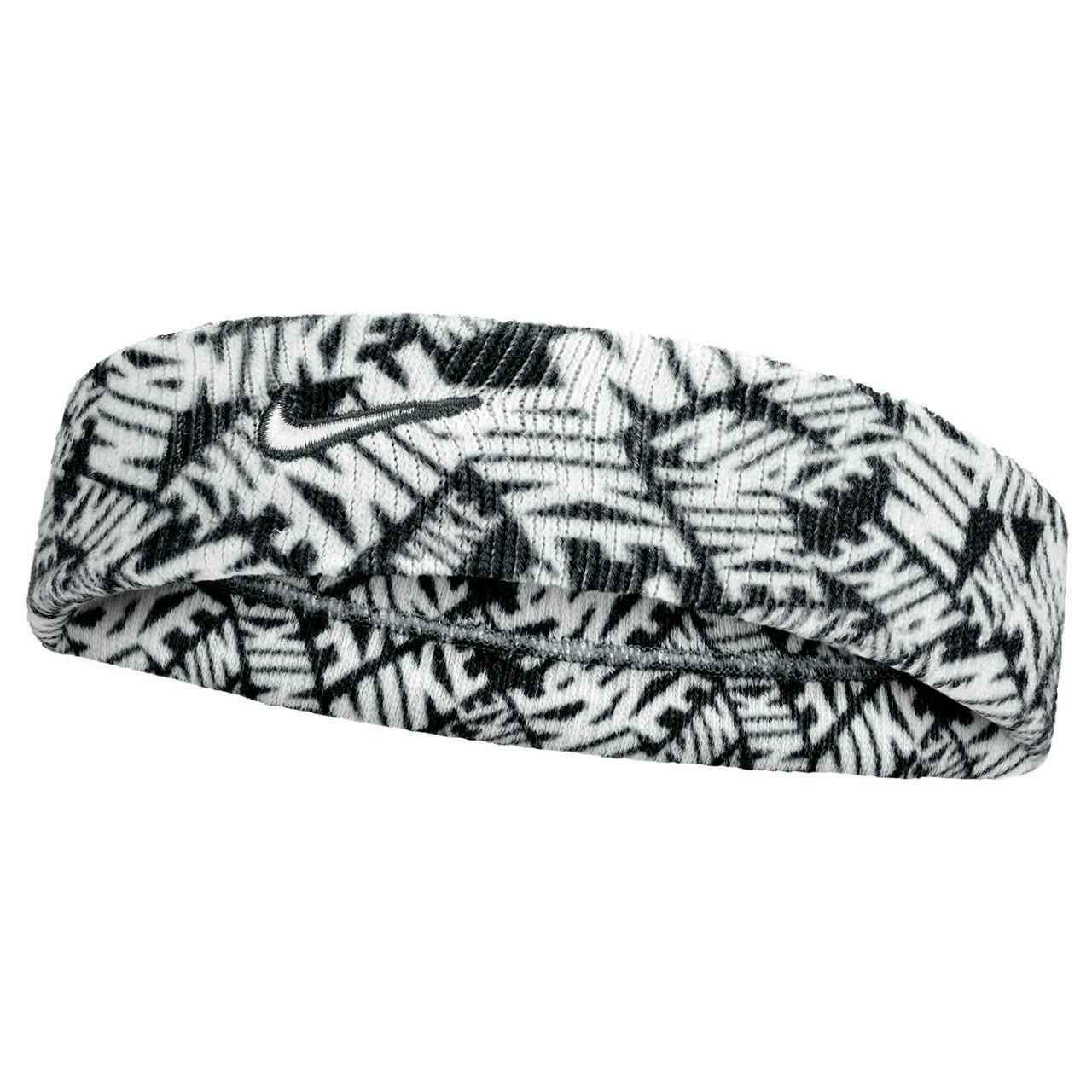 Nike Black/White Classic Swoosh Dri-Fit Headband - One Size - 93% Polyester/7% Rubber