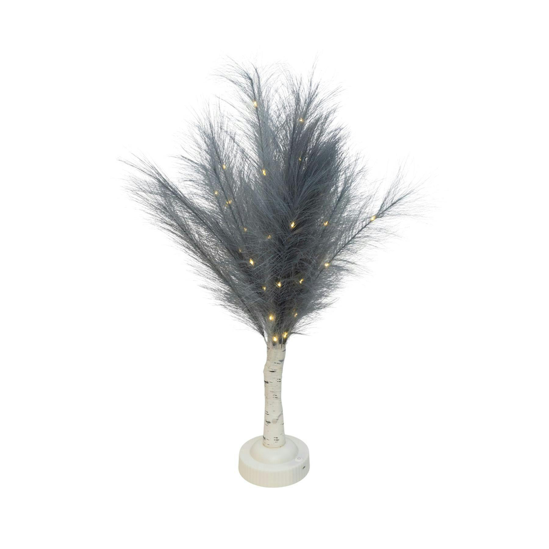 Rackhams Grey/White/Light 70Cm Feather Tree Table Lamp With Warm Leds, Battery-Operated Decorative - 2 Pack - Artificial Christmas Tree