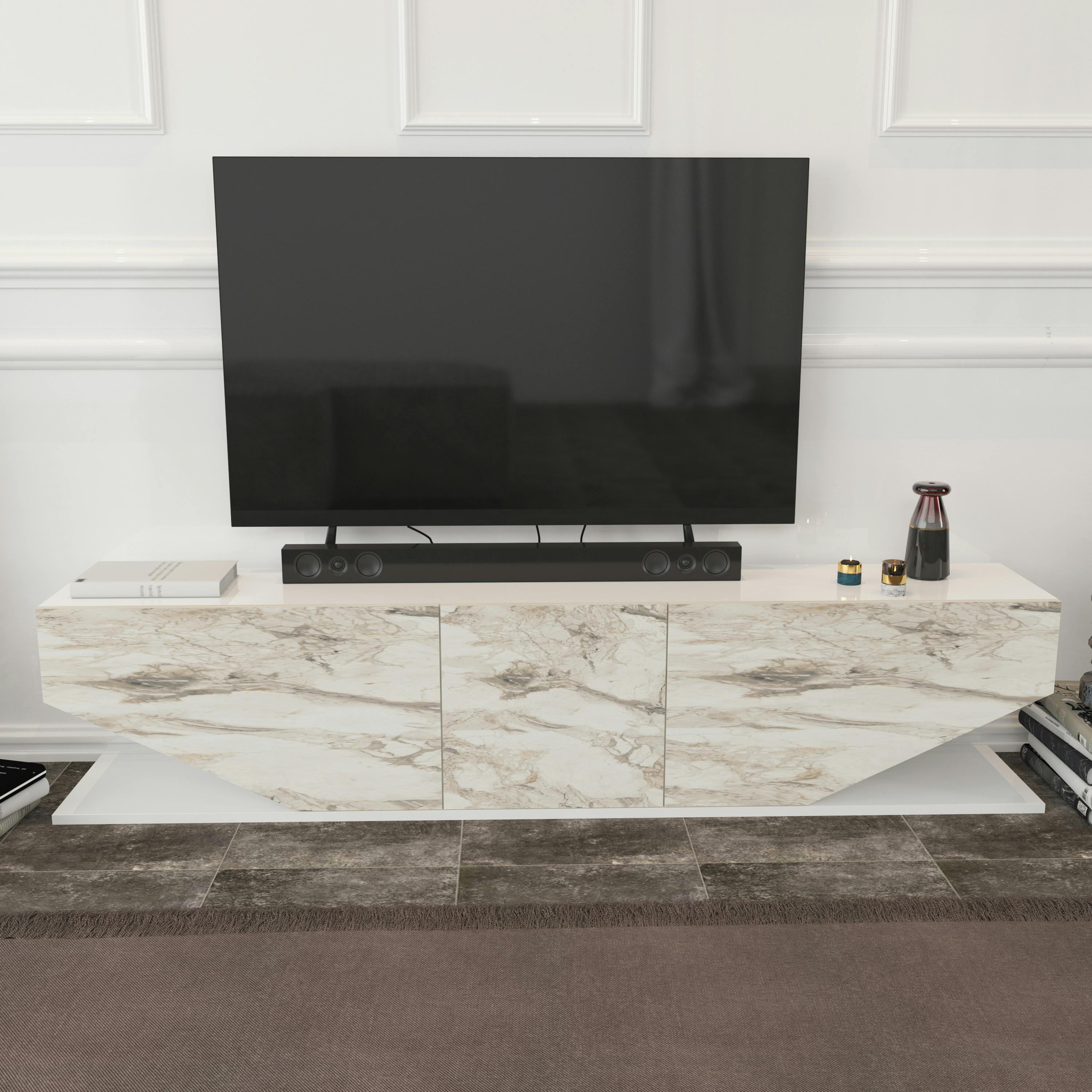 Rackhams White Incia Modern Tv Stand Tv Unit Tv Cabinet For Tv's Up To 78" - Ephesus