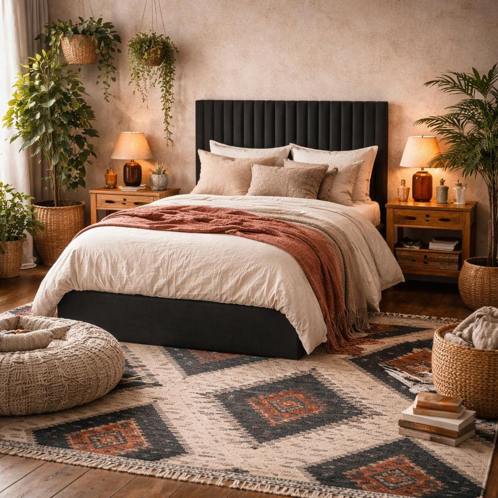 Wyld Haus Black Dublin Upholstered 4Ft6 Double Ottoman Bed Tall Ribbed Headboard