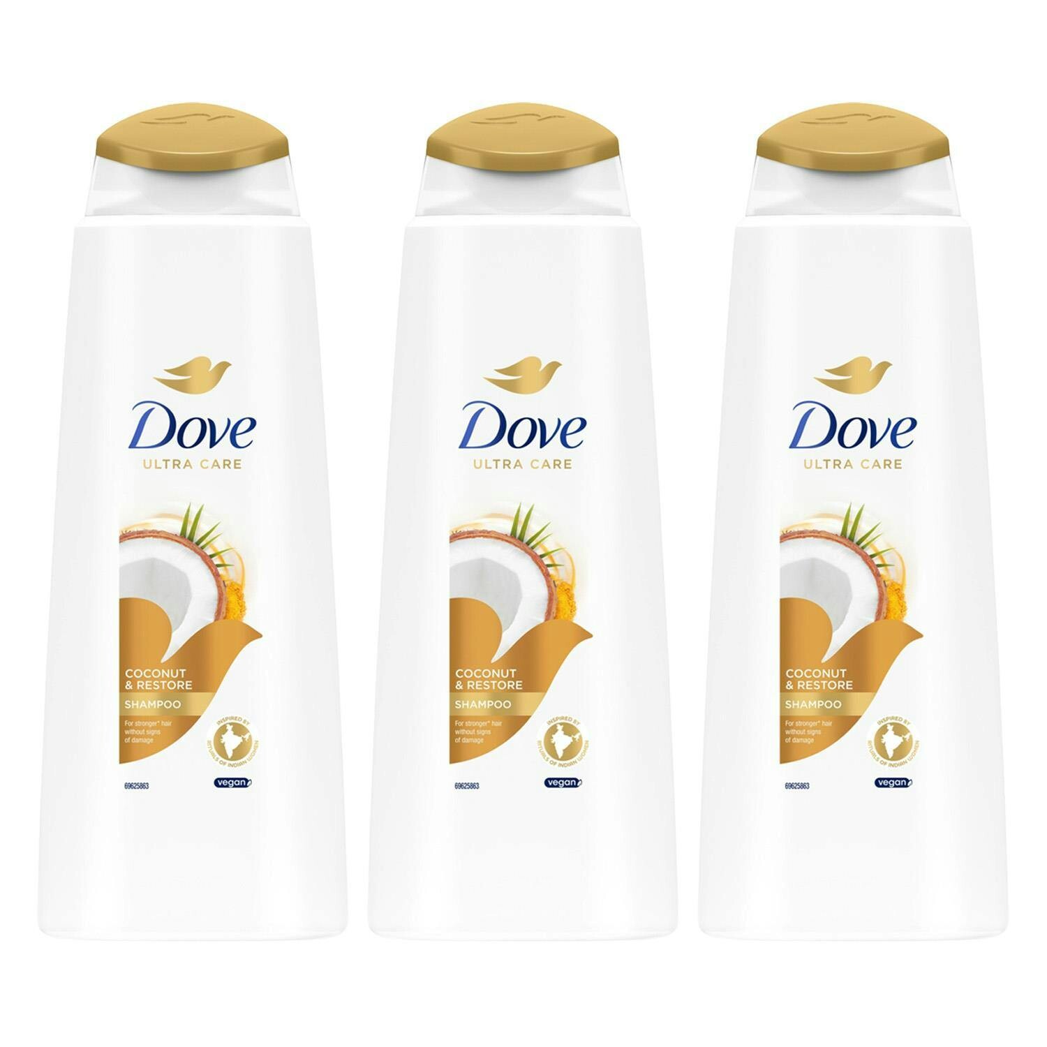 Dove Ultra Care Shampoo - Coconut & Restore 3X400 Ml, Bio Restore Technology - Image 2