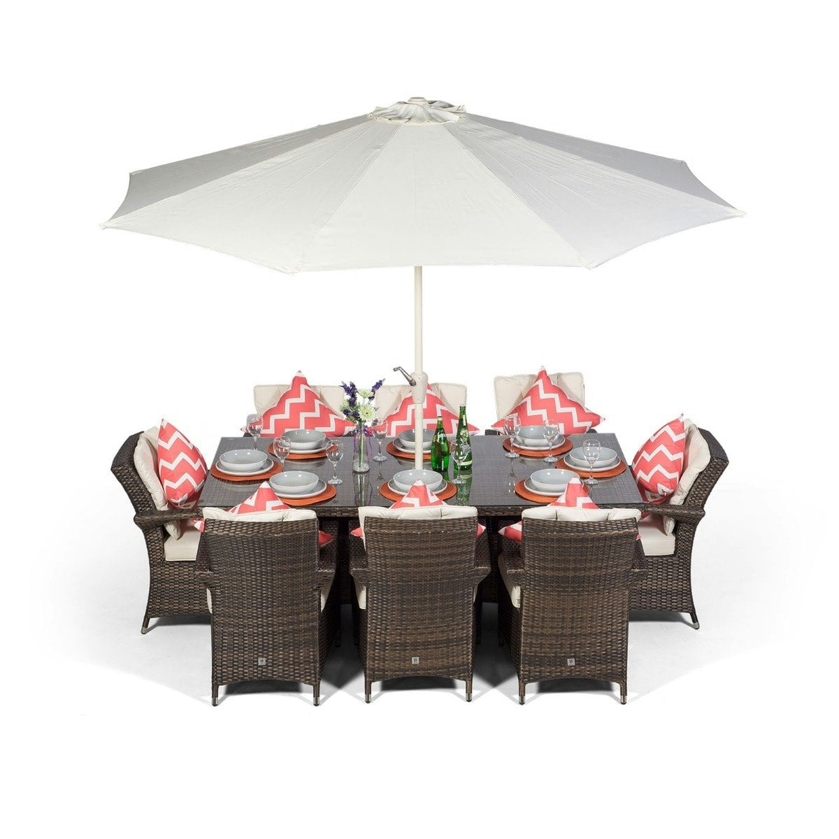 Rackhams Brown Arizona Rectangular 8 Seater Rattan Patio Dining Set - 1