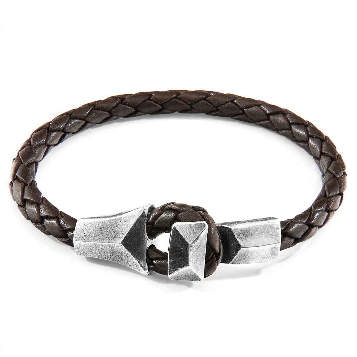 Anchor & Crew Brown/Silver Cacao Alderney And Braided Leather Bracelet - S - 19Cm
