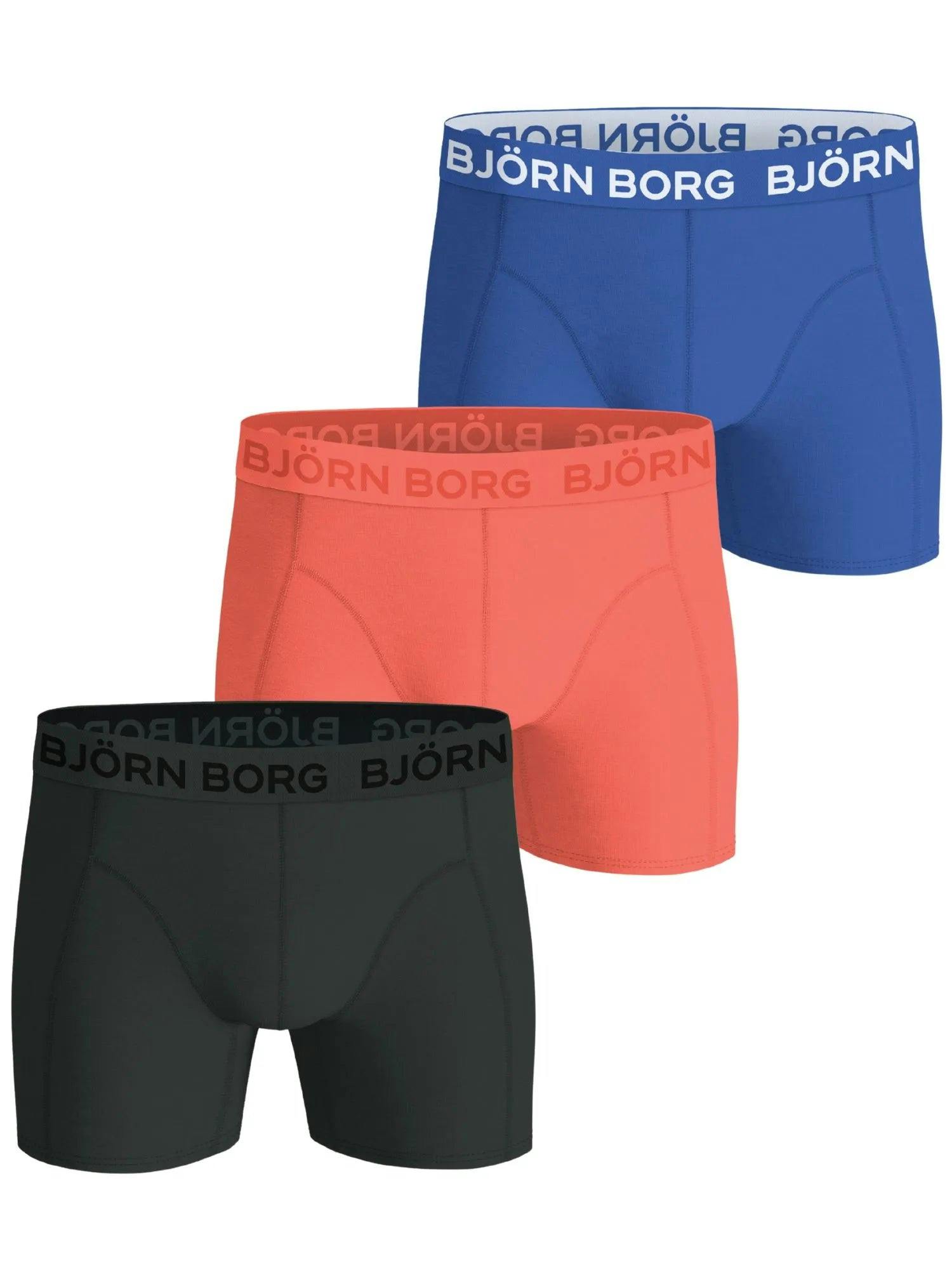 Bjorn Borg Blue/Orange 3-Pack Logo Solids Boxer Briefs, /Khaki - Xl