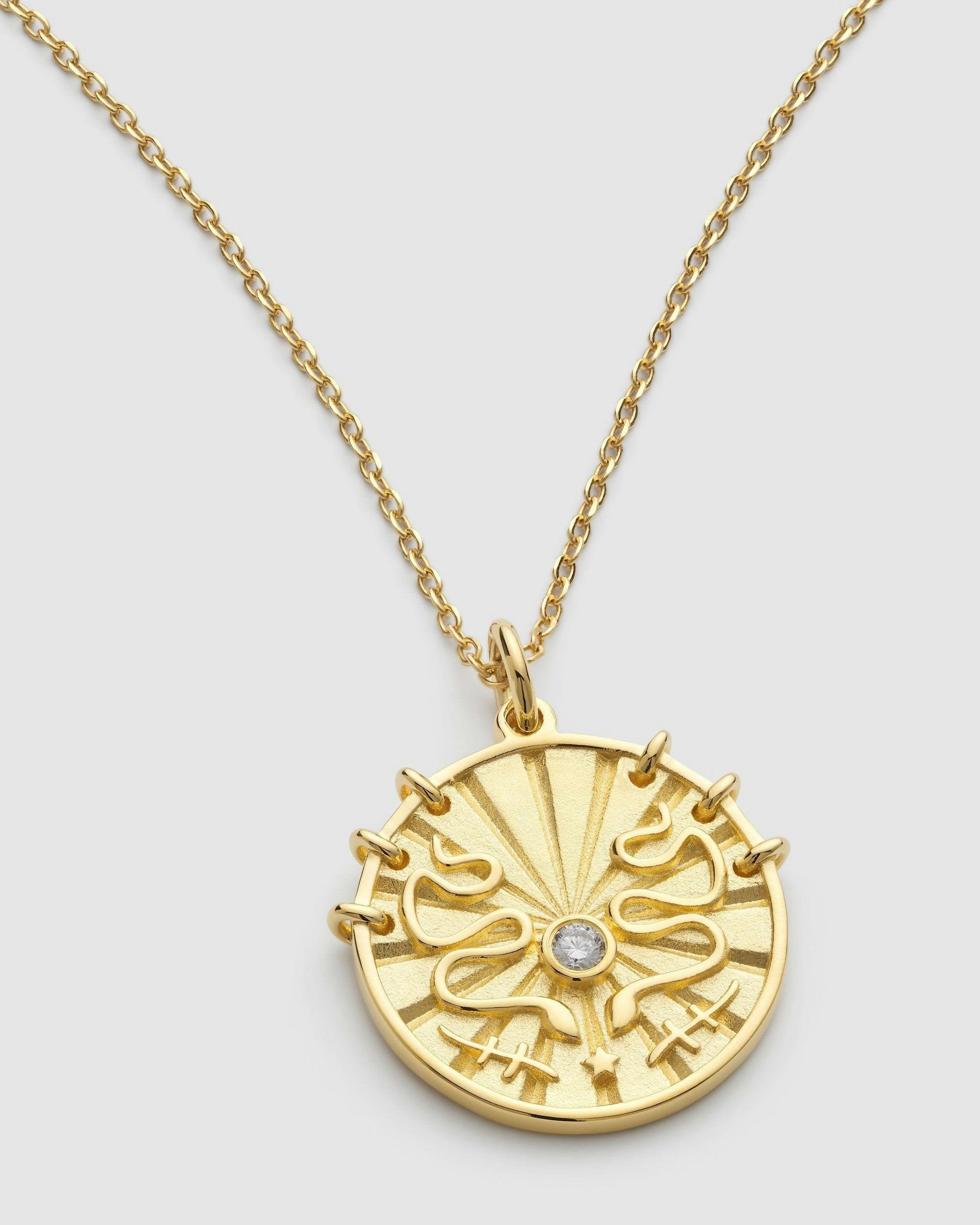 Elk & Bloom Gold Chunky Sunburst Snake Coin Necklace - Pendant Only - No Thank You
