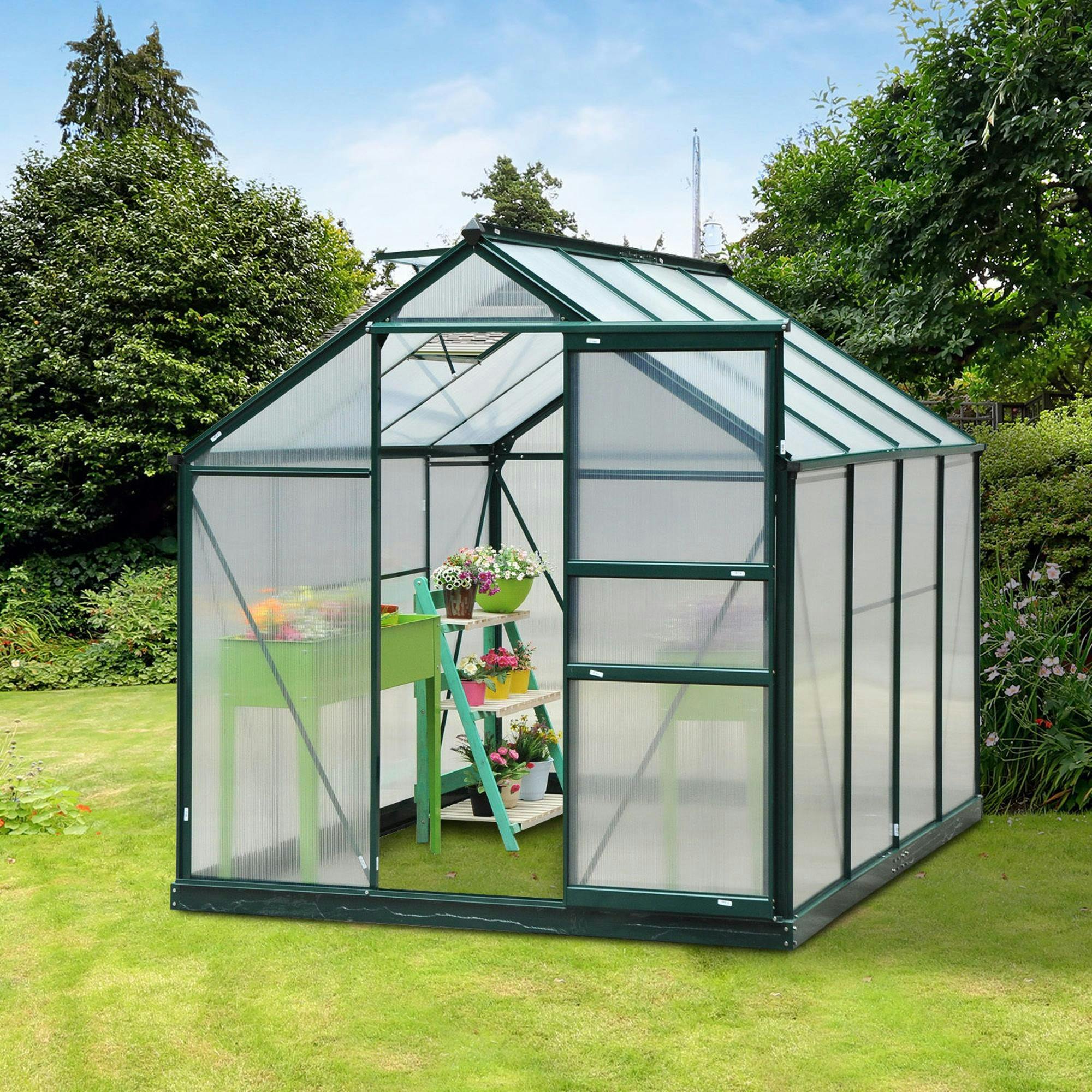 Outsunny Walk-In Polycarbonate Greenhouse Plant Grow Galvanized Aluminium