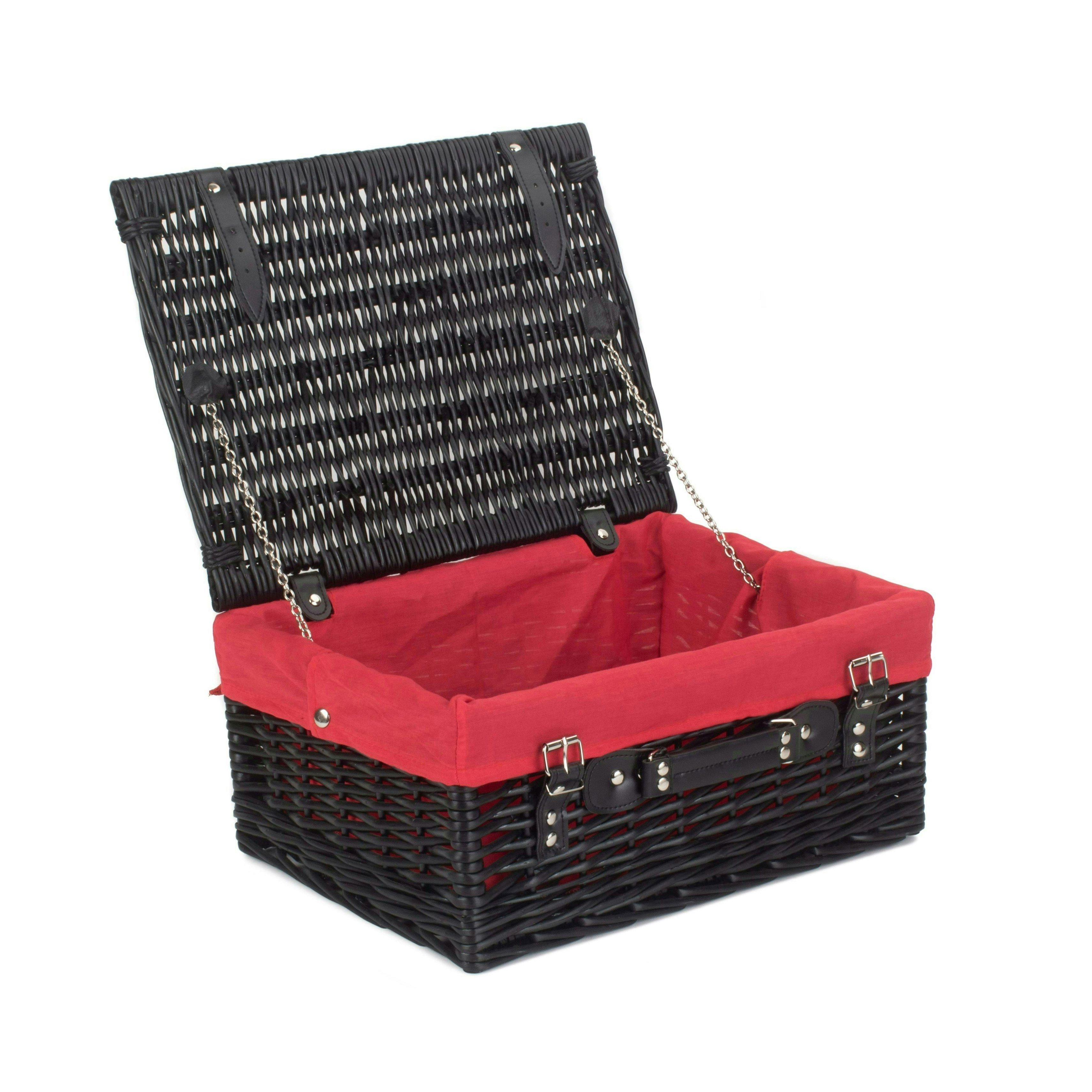 Rackhams Black/Red 41Cm Painted Willow Picnic Basket With Cotton Lining