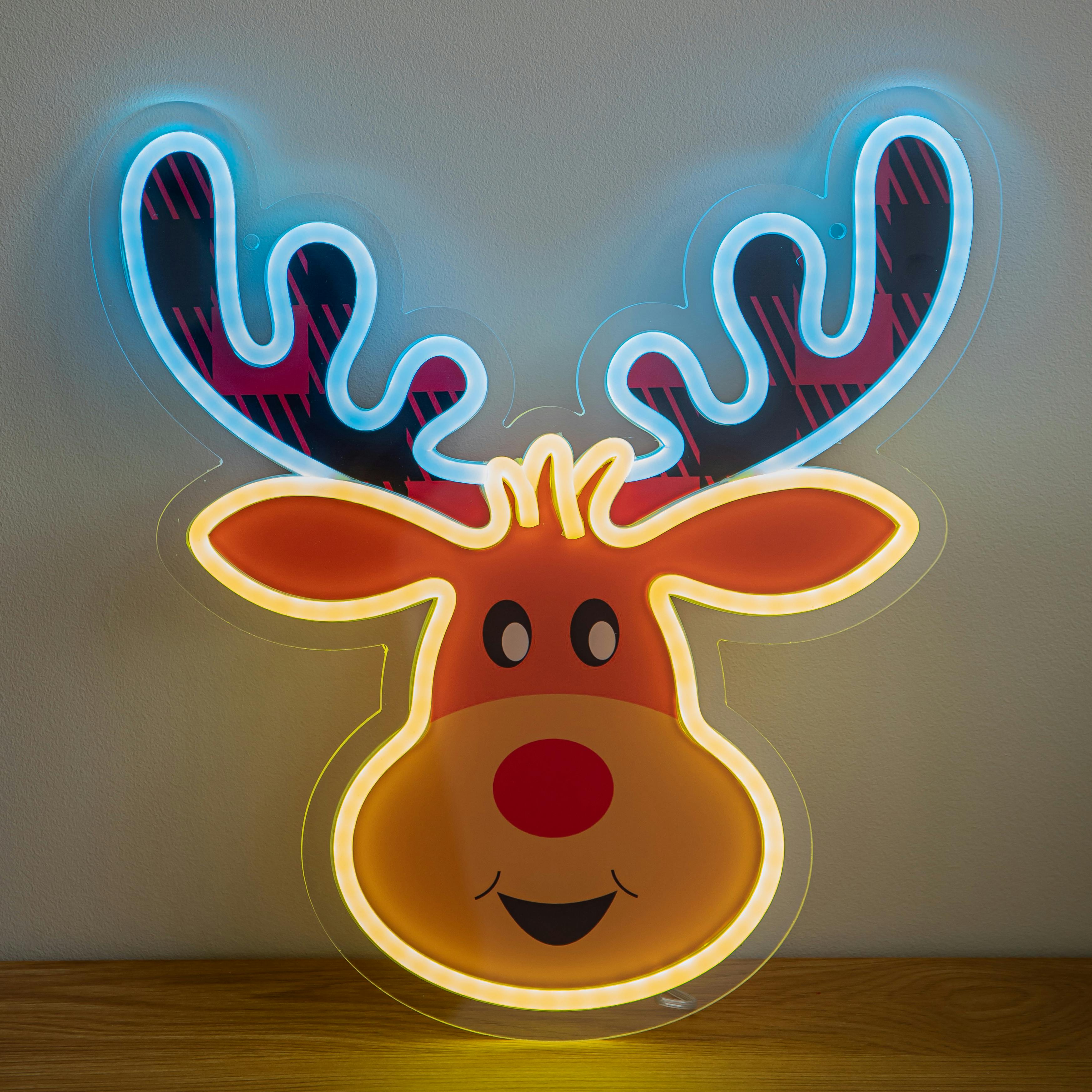 Rackhams Light 35Cm Up Rudy Reindeer Christmas Decoration Usb Led Neon Sign
