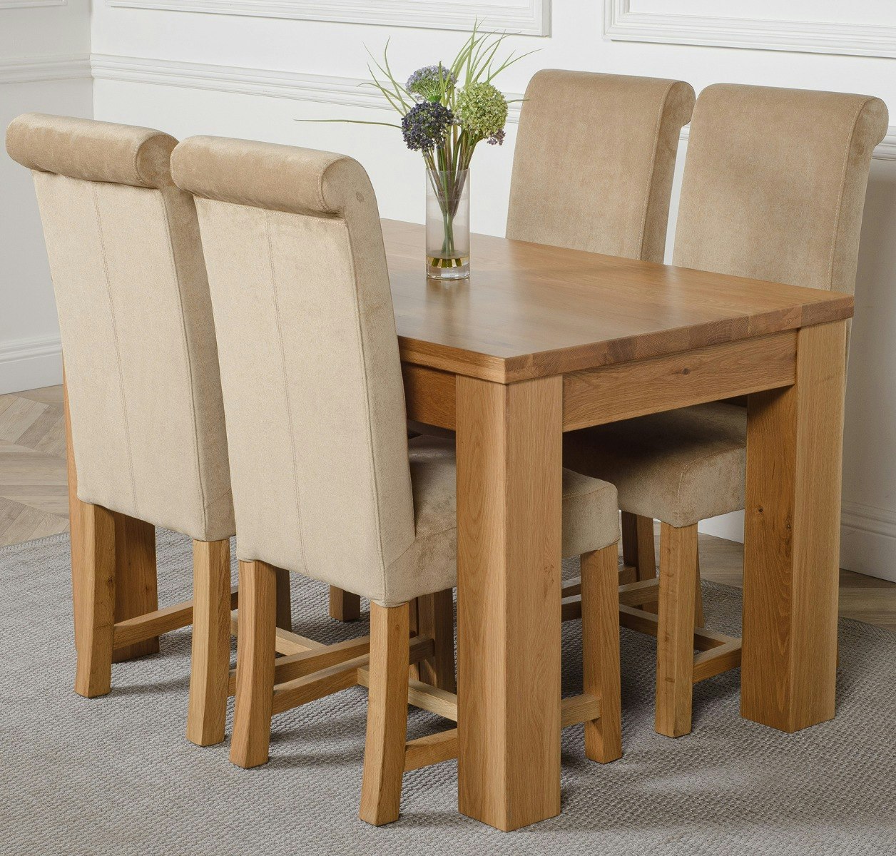 That's Furniture Beige Dakota Oak Dining Table With Washington Fabric Chairs - 4 Chairs Small
