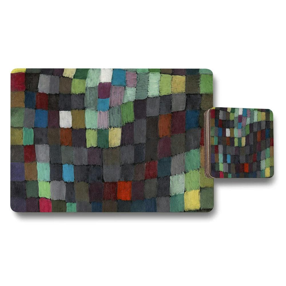 Rackhams Green/Blue/Purple Colorful Mosaic Placemat And Coaster Set For Dining Tables