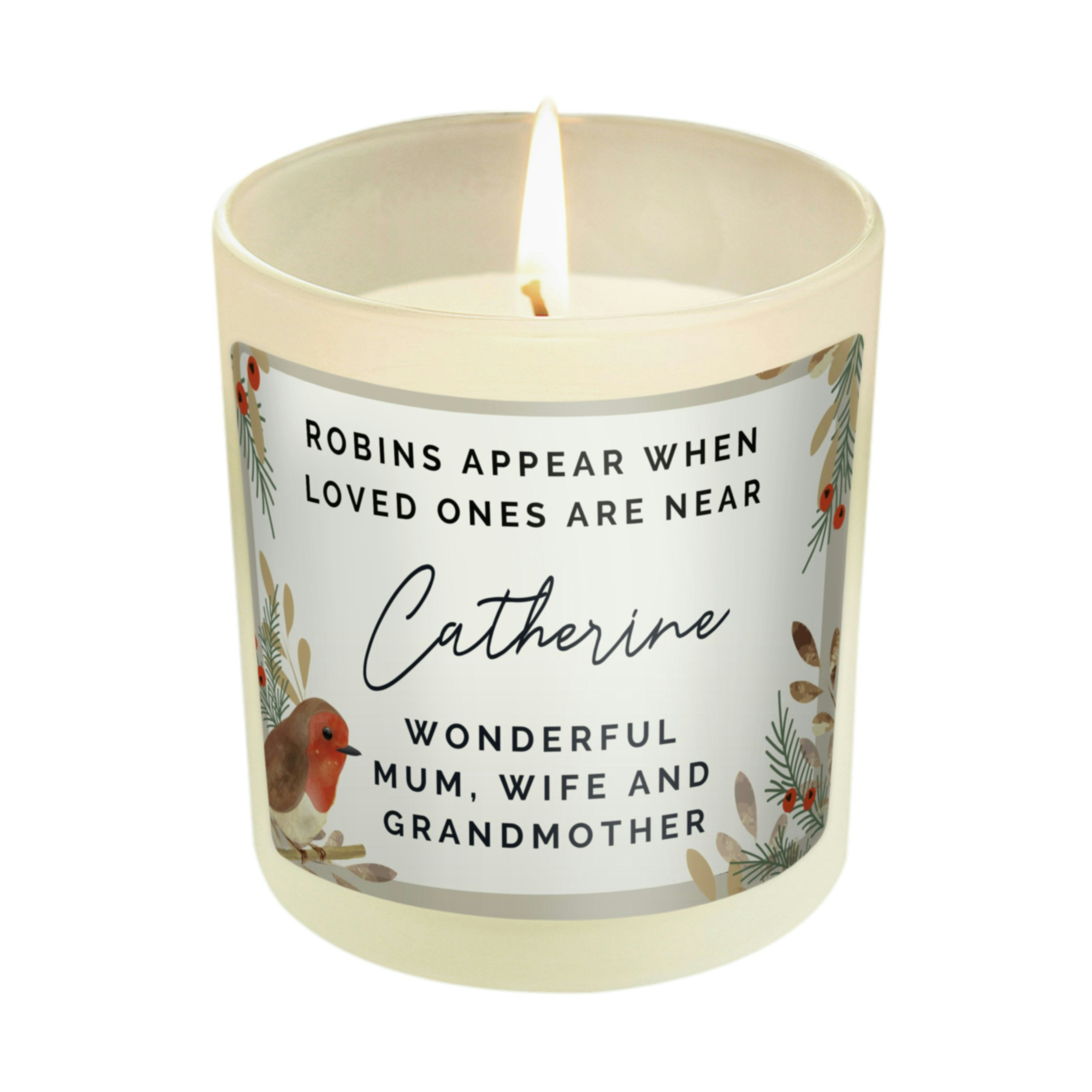 Personalised Memento Company Personalised Robins Appear Memorial Scented Jar Candle