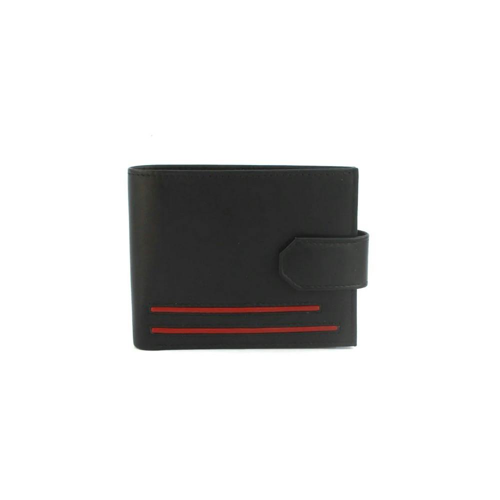 Eastern Counties Leather Unisex Black/Red Adult Grayson Bi-Fold Leather Contrast Piping Wallet - One Size - 100% Leather