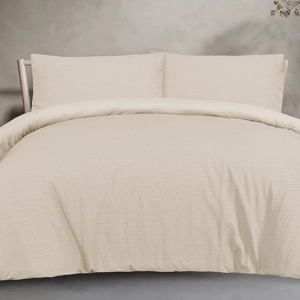Rackhams Stripe Dobby Duvet Cover With Pillowcases- Natural - King (220Cm X 230Cm)