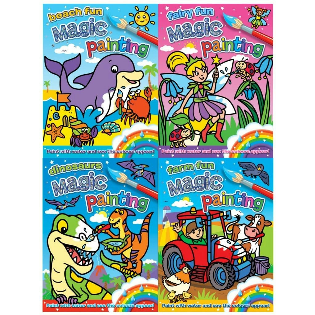 Award Publications Childrens Magic Colour Painting Collection 4 Books Set Fairy, Dinosaur, Farm, Beach