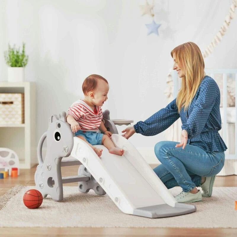 Bobobiy Grey 3 In 1 Kids Slide With Climber, Basketball Hoop And Ball, Giraffe Shape Climber Slide For Indoor Kids Age 1-3, - Image 7