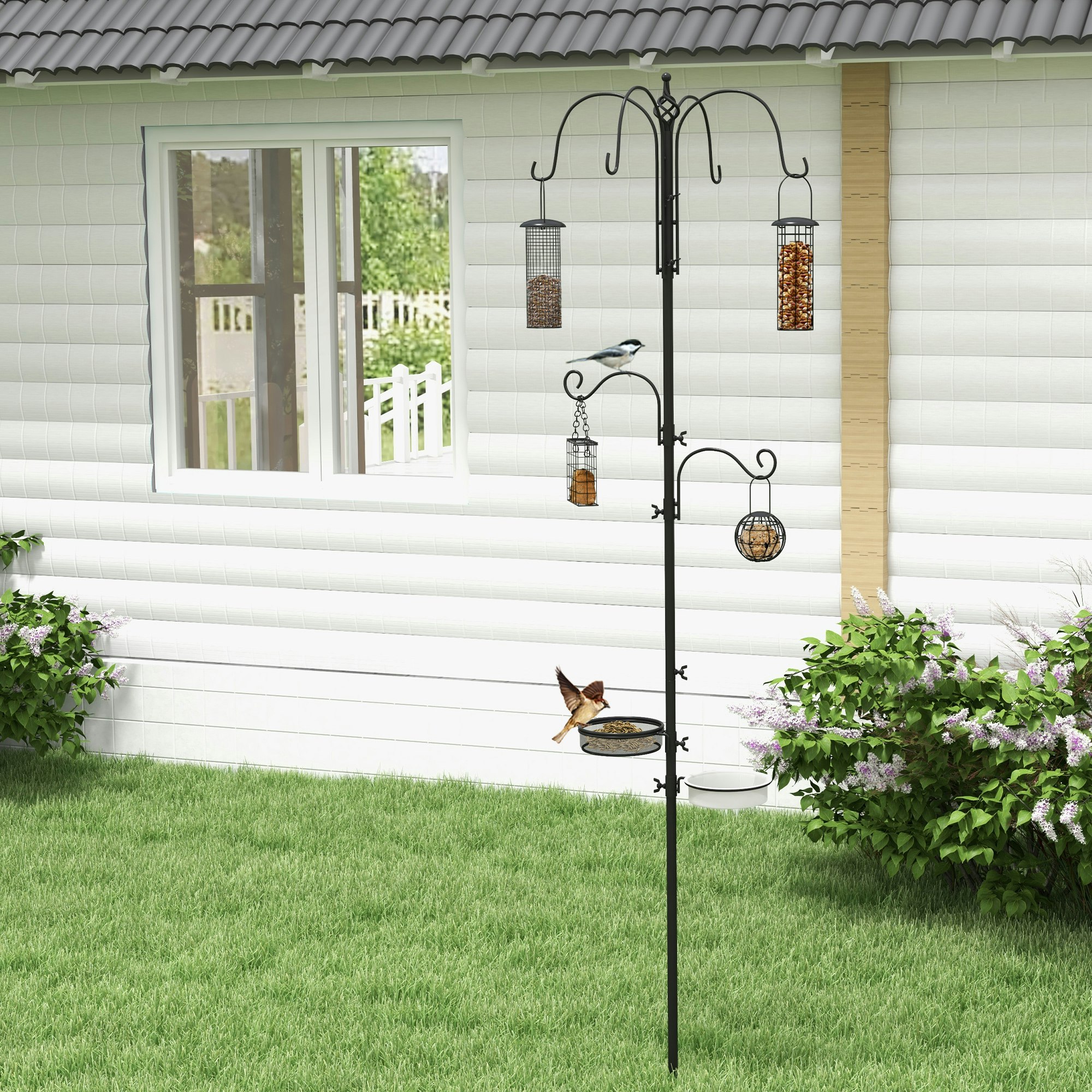 Rackhams Bird Feeding Station Kit Wild Bird Feeder Pole W/ 6 Hooks 4 Prong Bases