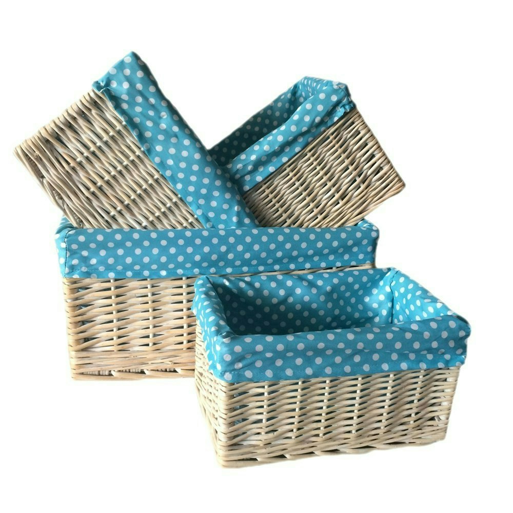 Red Hamper Red/Blue Hamper Spotty Lined Wicker Storage Basket - Set Of 4
