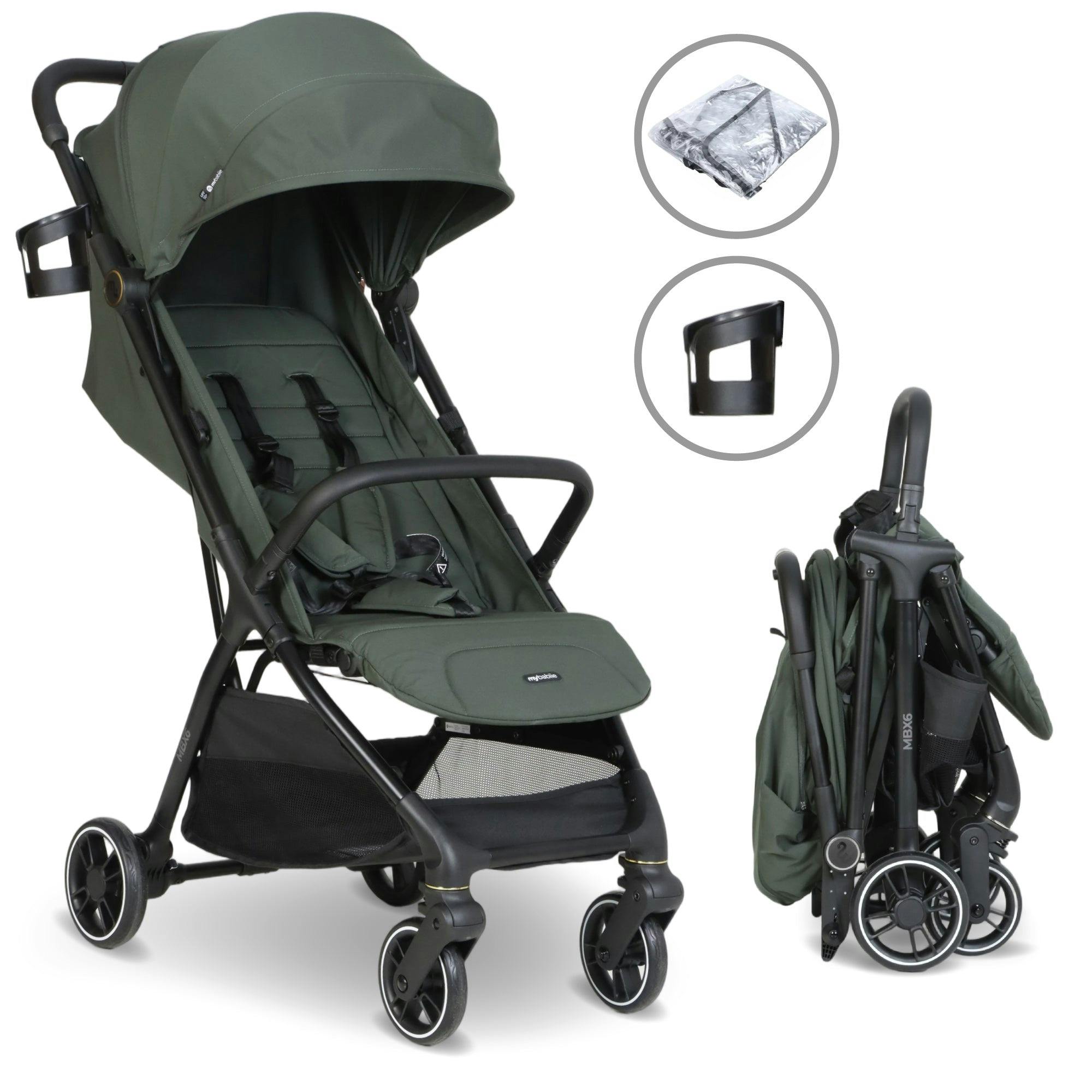 My Babiie Green Mbx6 Auto-Fold Compact Stroller - Forest