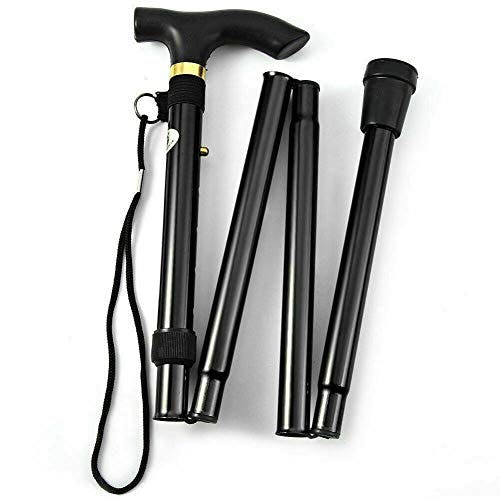 Kav Black Walking Stick, Easy Adjustable Height Folding Extendable Walking Cane, Lightweight Flexible And Durable Walking Aid Collapsible Walking Stick