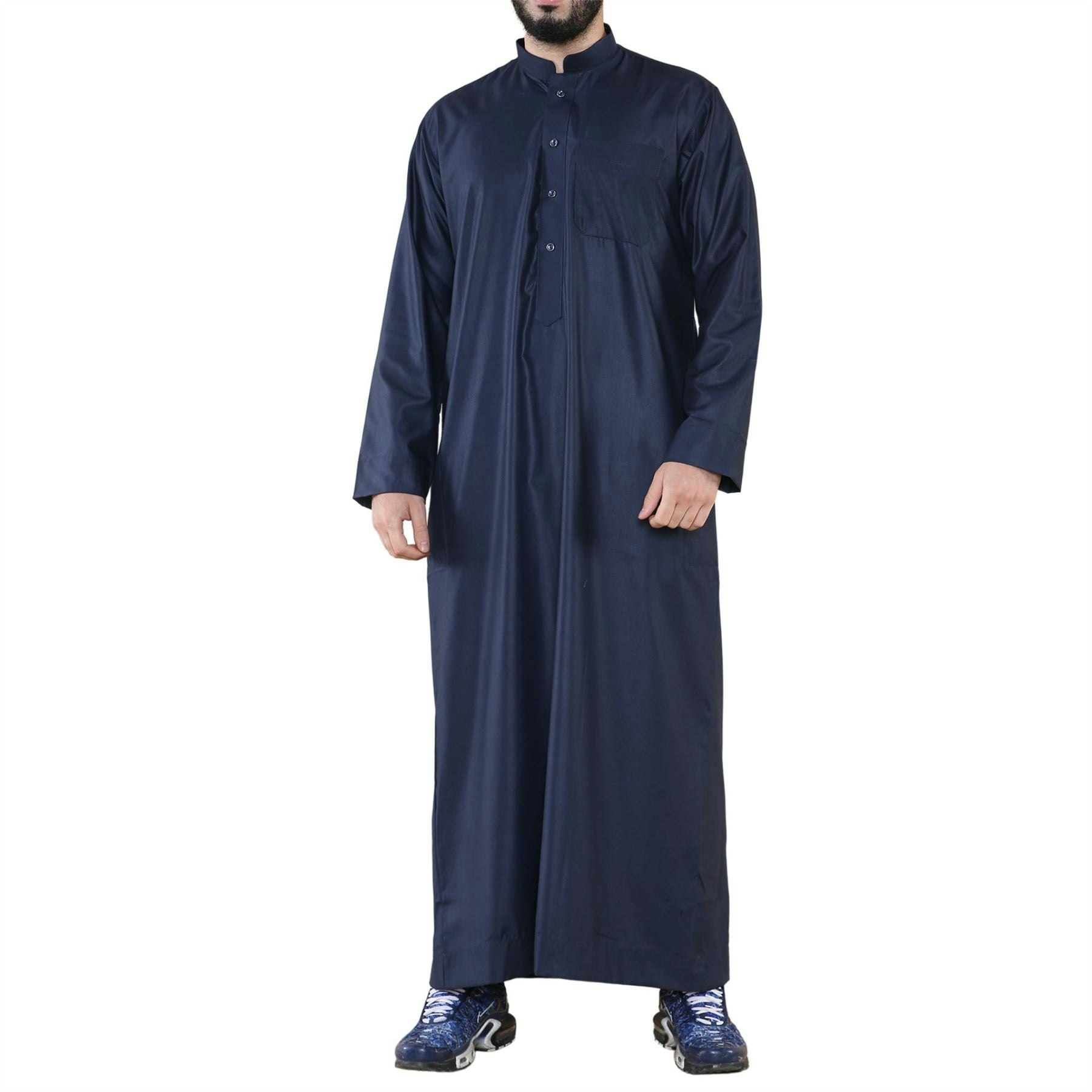 Thobez Men's Thobe Jubba Nehru Collar Islamic Clothing Muslim Kaftan Dress Robe - Navy - Small