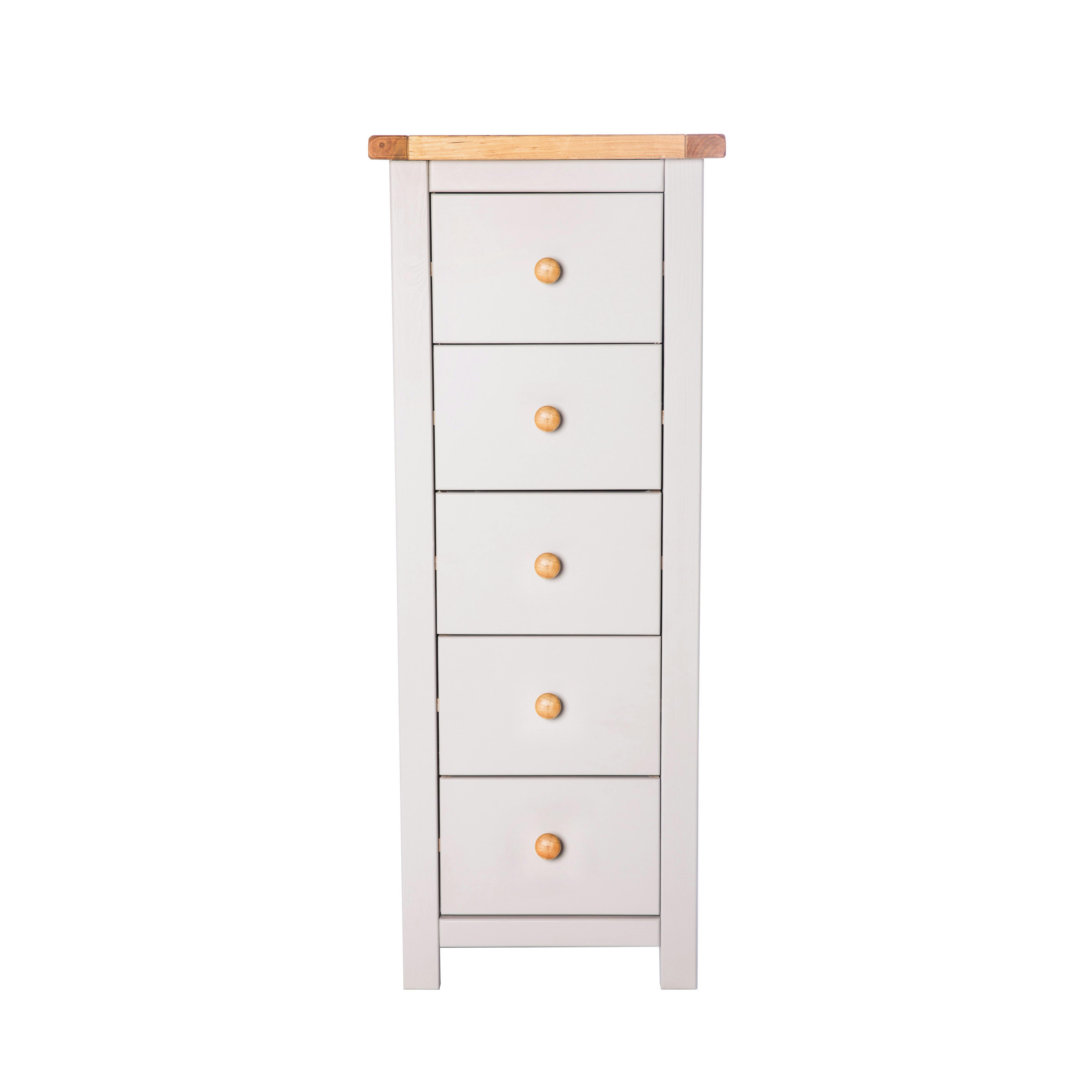 Rackhams Light/Grey Argenta 5 Drawer Narrow Chest Of Drawers Wood Knob